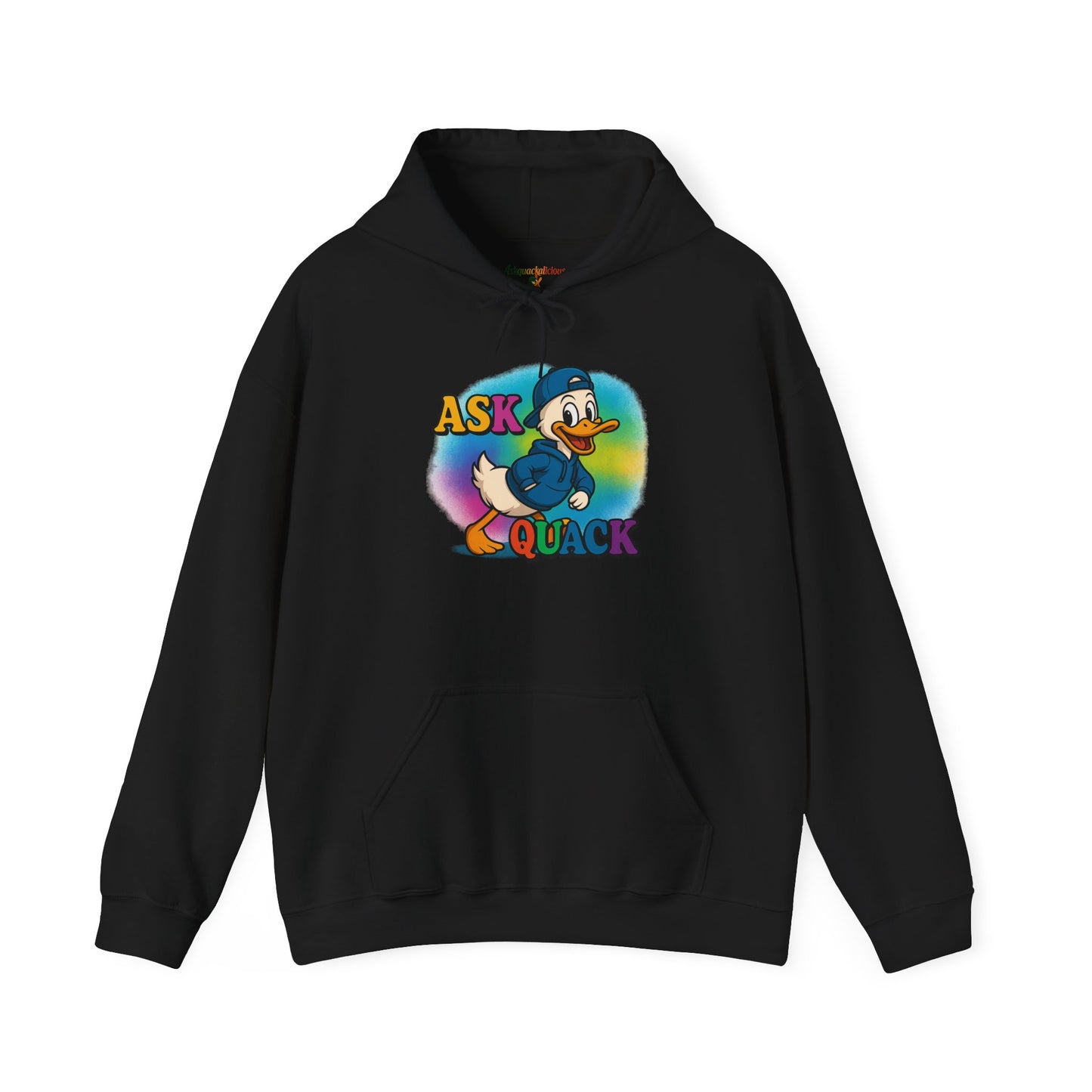 Askquack Male Duck Unisex Hoodie, Quirky Duck Design Sweatshirt, Novelty Animal Jumper, Humorous Duck Apparel, Unique Hooded Top