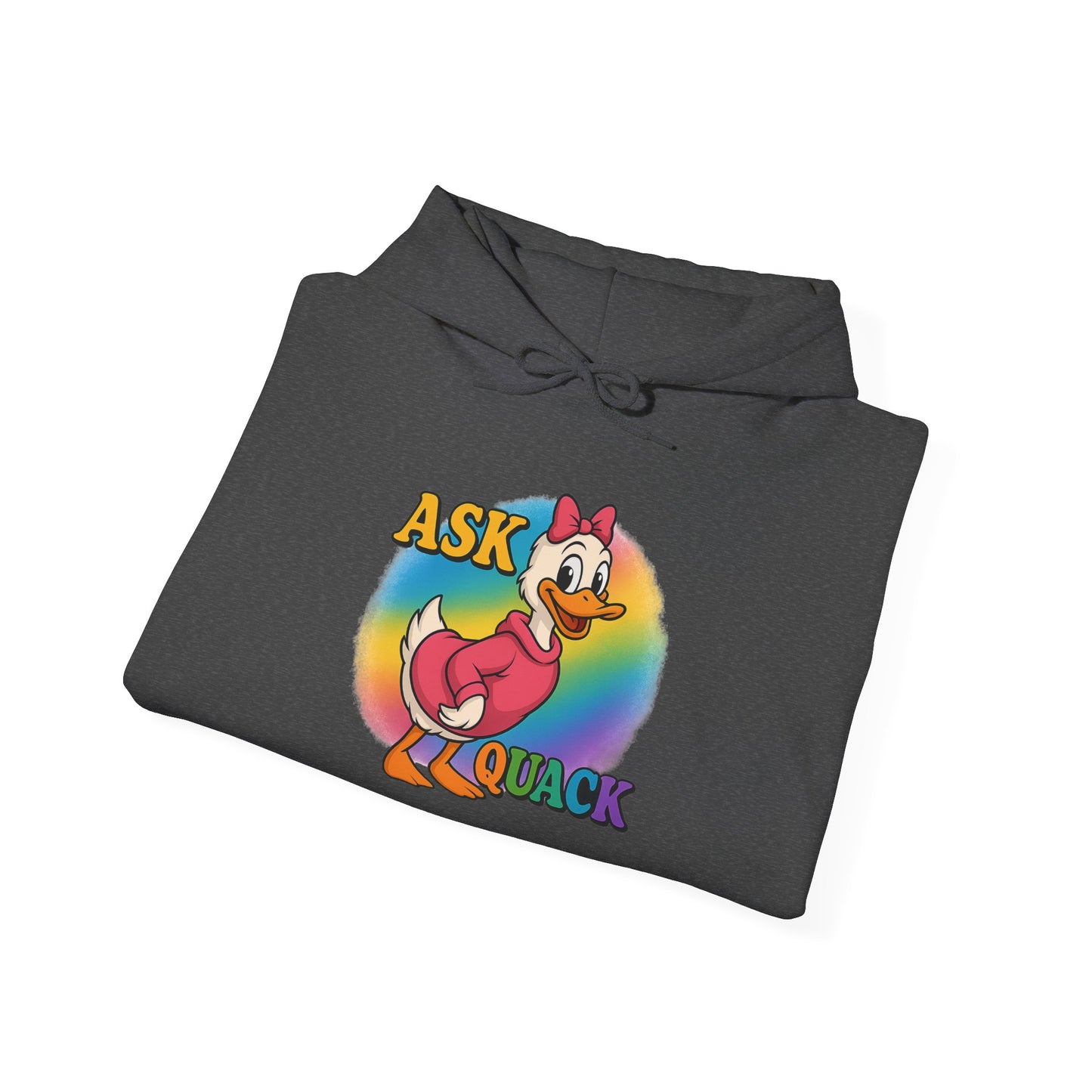 Askquack Female Duck Unisex Hoodie, Quirky Duck Design Sweatshirt, Novelty Animal Jumper, Humorous Duck Apparel, Unique Hooded Top