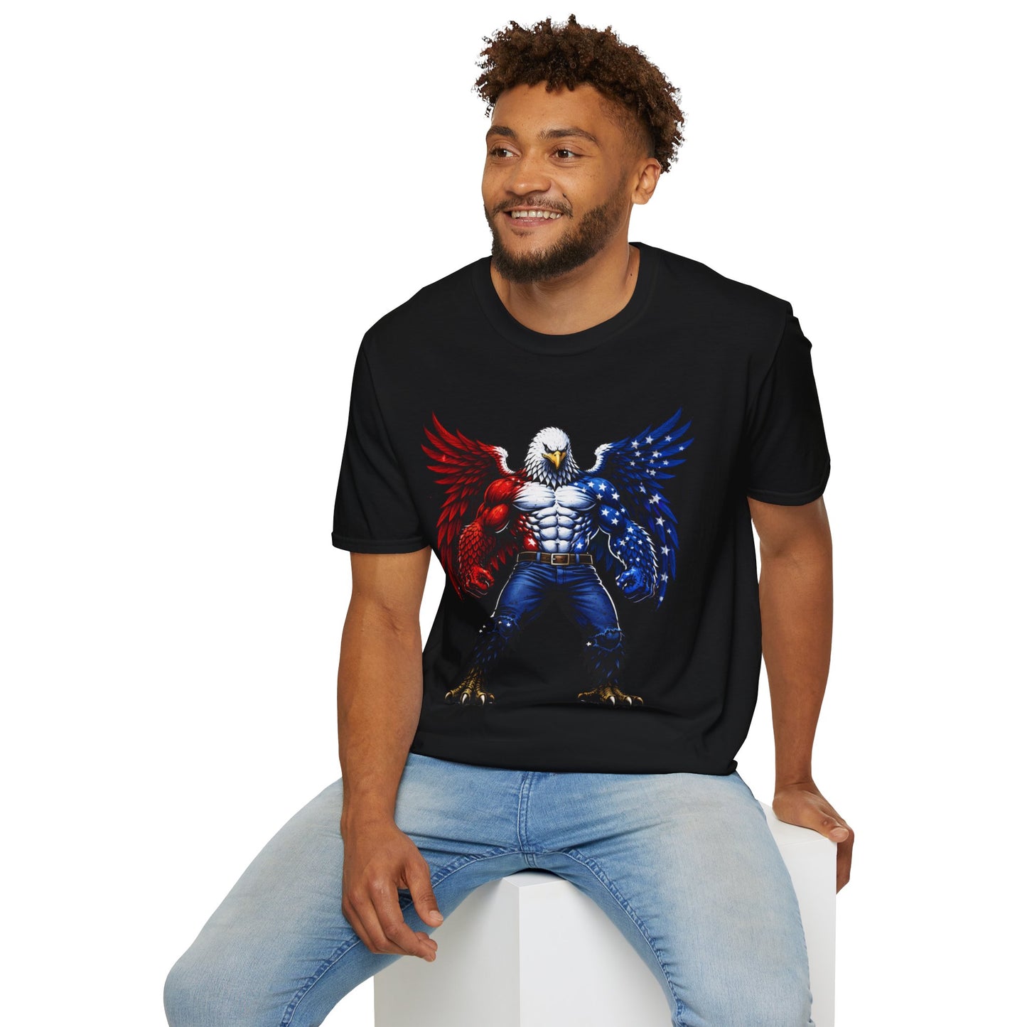 Birdmanzilla Patriotic Muscular Eagle T-Shirt | Red White Blue Winged Eagle Graphic