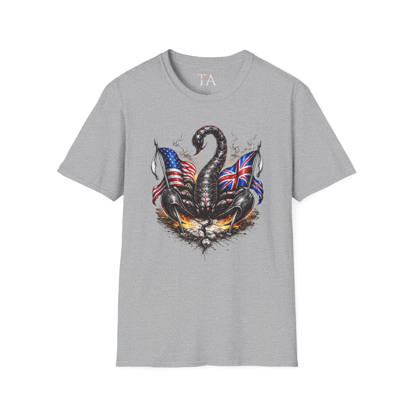Scorpion design with US UK Flags T-Shirt | Patriotic Skull Tee