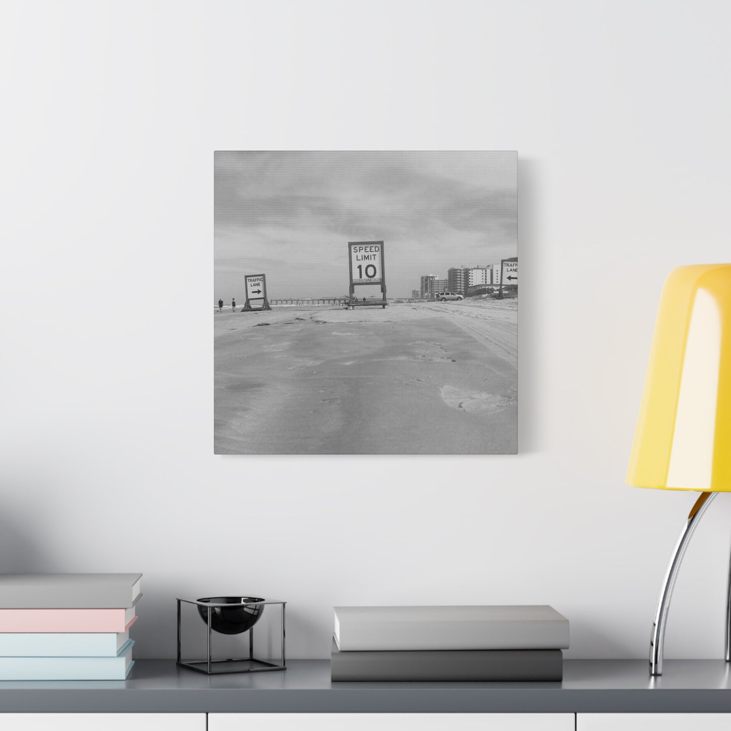 Serene Black and White Coastal Beach Sign - Canvas Art