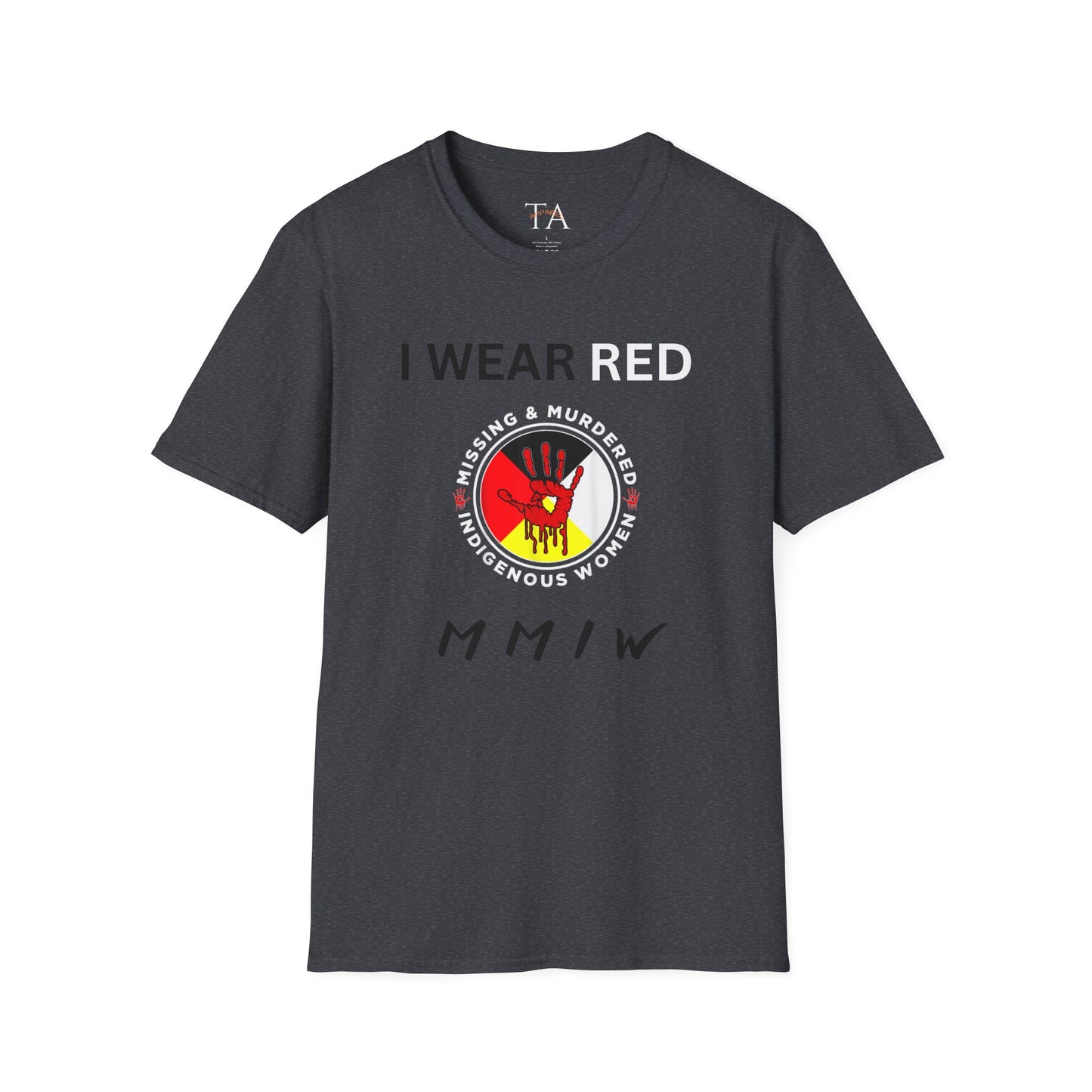 MMIW Unisex Softstyle T-Shirt with 'I Wear Red - MMIW' Design | Awareness Apparel, Indigenous Rights, Casual Wear, Statement Clothing, Gift Idea