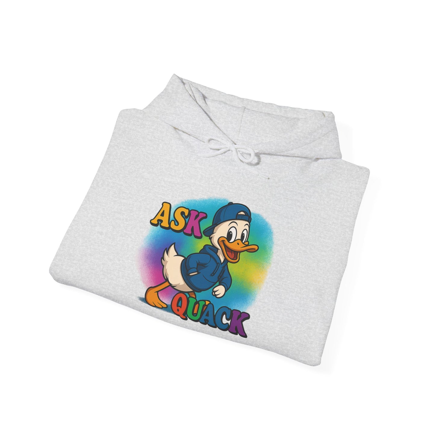 Askquack Male Duck Unisex Hoodie, Quirky Duck Design Sweatshirt, Novelty Animal Jumper, Humorous Duck Apparel, Unique Hooded Top