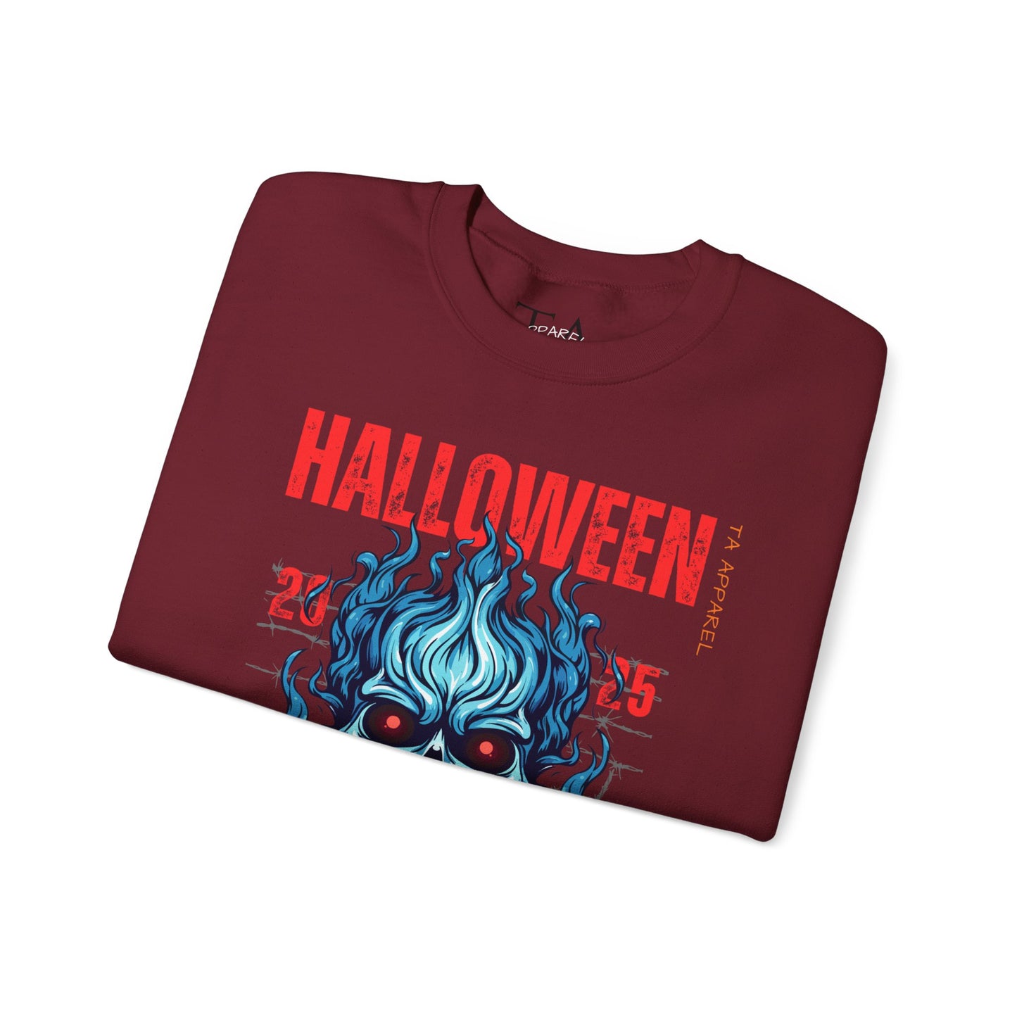 Halloween Fire Skull Sweatshirt, Unisex Crewneck for Fall, Spooky Season Apparel, Gift for Halloween Lovers, Cozy Awareness Top
