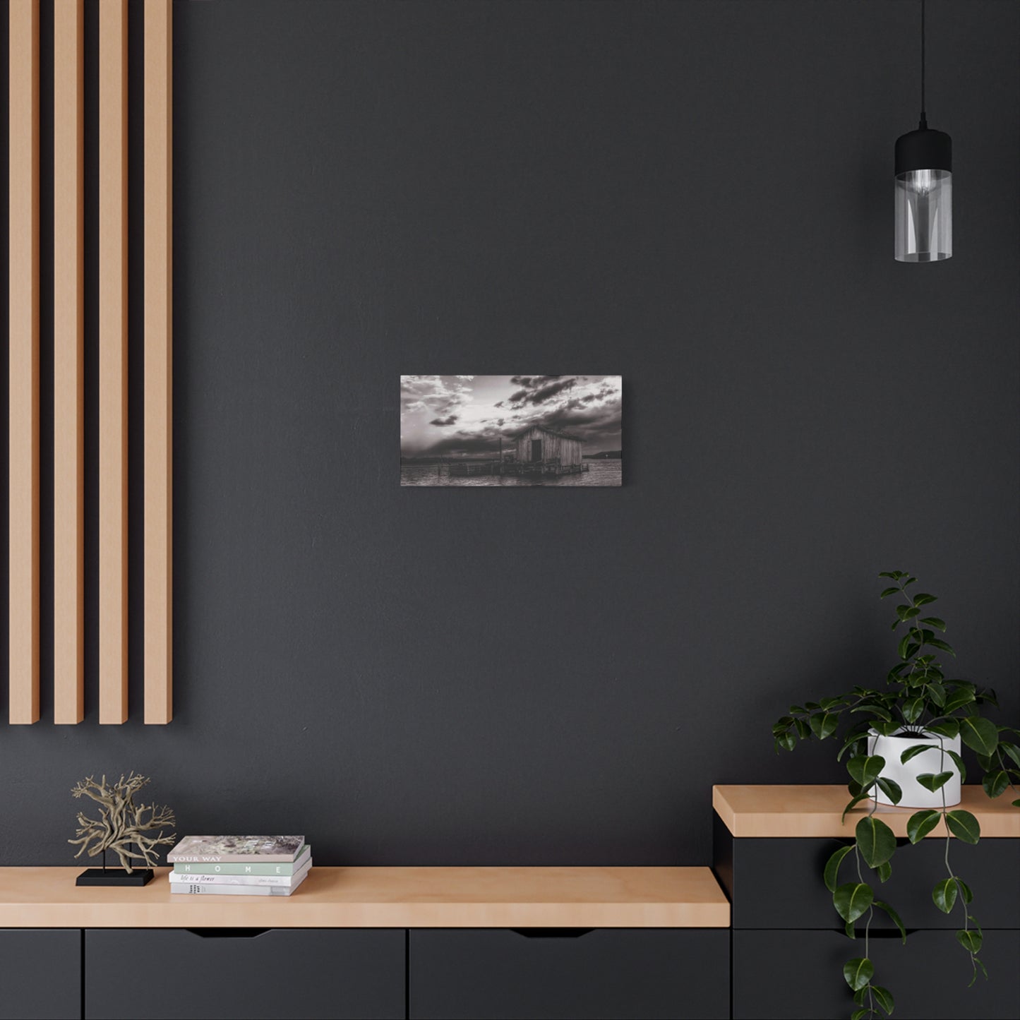 Serene Landscape Canvas Art, Rustic Home Decor, Black and White Wall Art, Perfect for Living Room, Gift for Nature Lovers