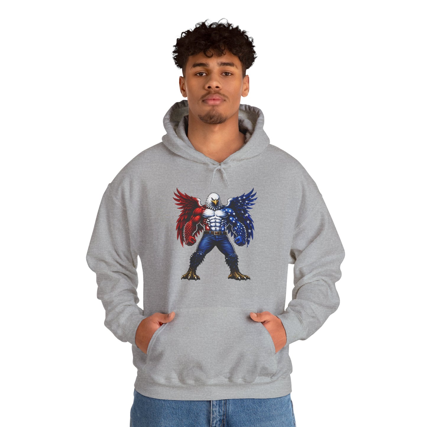 Birdmanzilla Patriotic Eagle Warrior Hoodie | American Flag Wings, Bald Eagle Graphic
