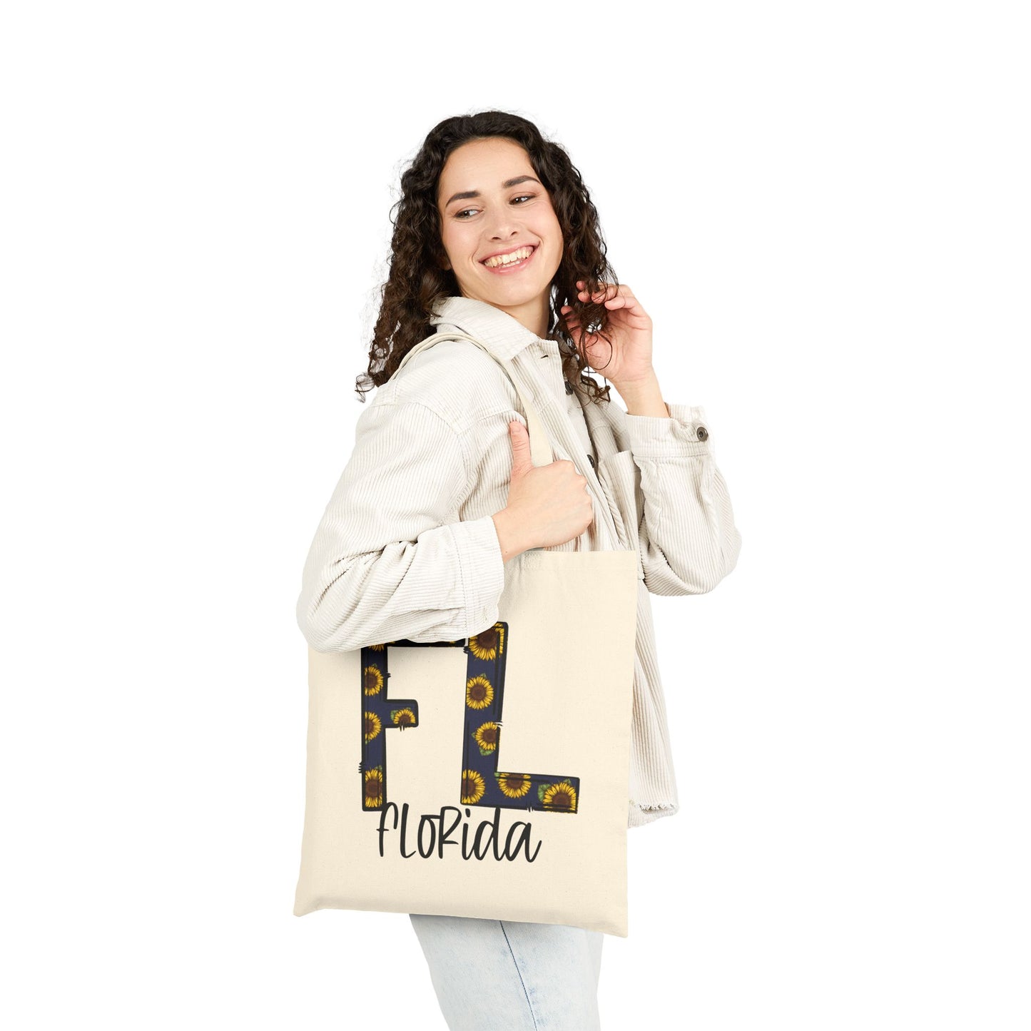 Cotton Canvas Florida Floral Tote Bag, Eco-Friendly Shopping Bag, Gift for Her, Beach Day Essentials, Travel Companion, Sunflower Print