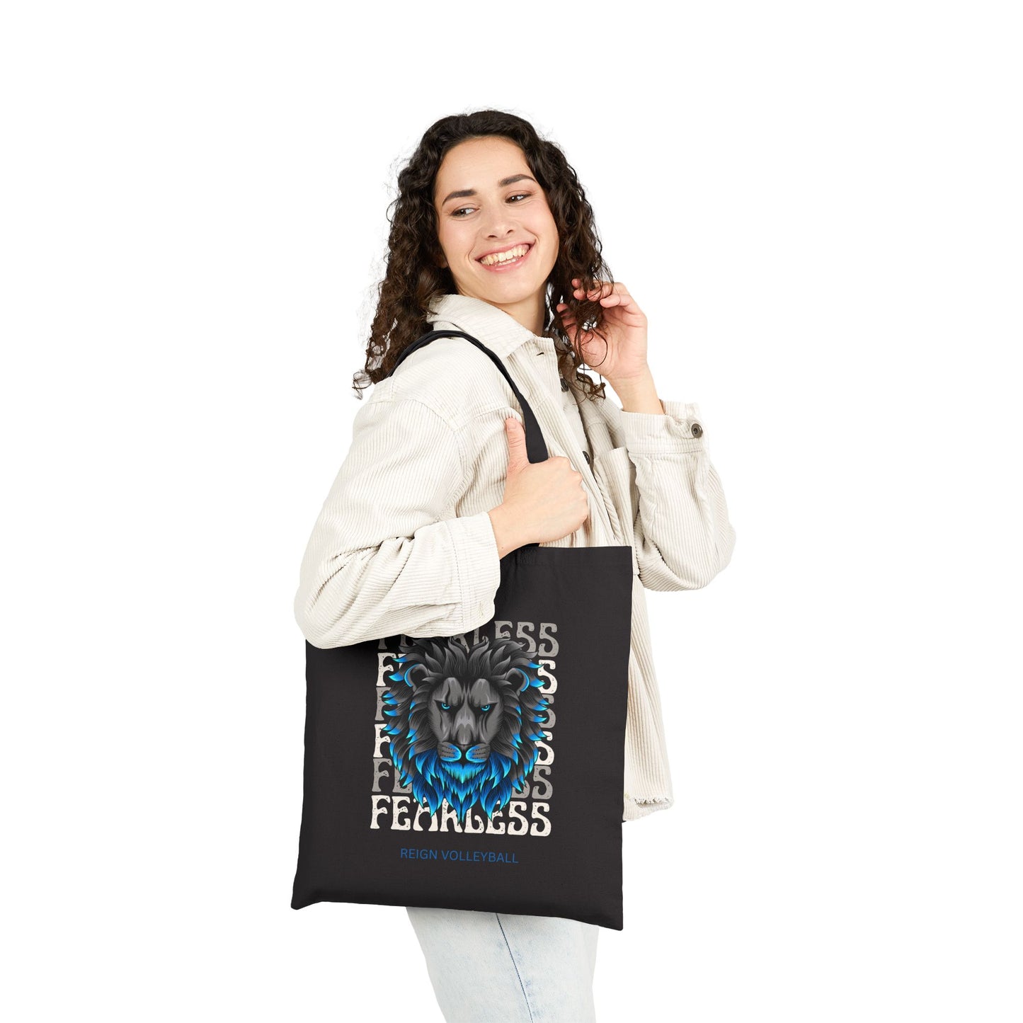 Cotton Canvas Tote Bag Fearless Lion Volleyball Customizable