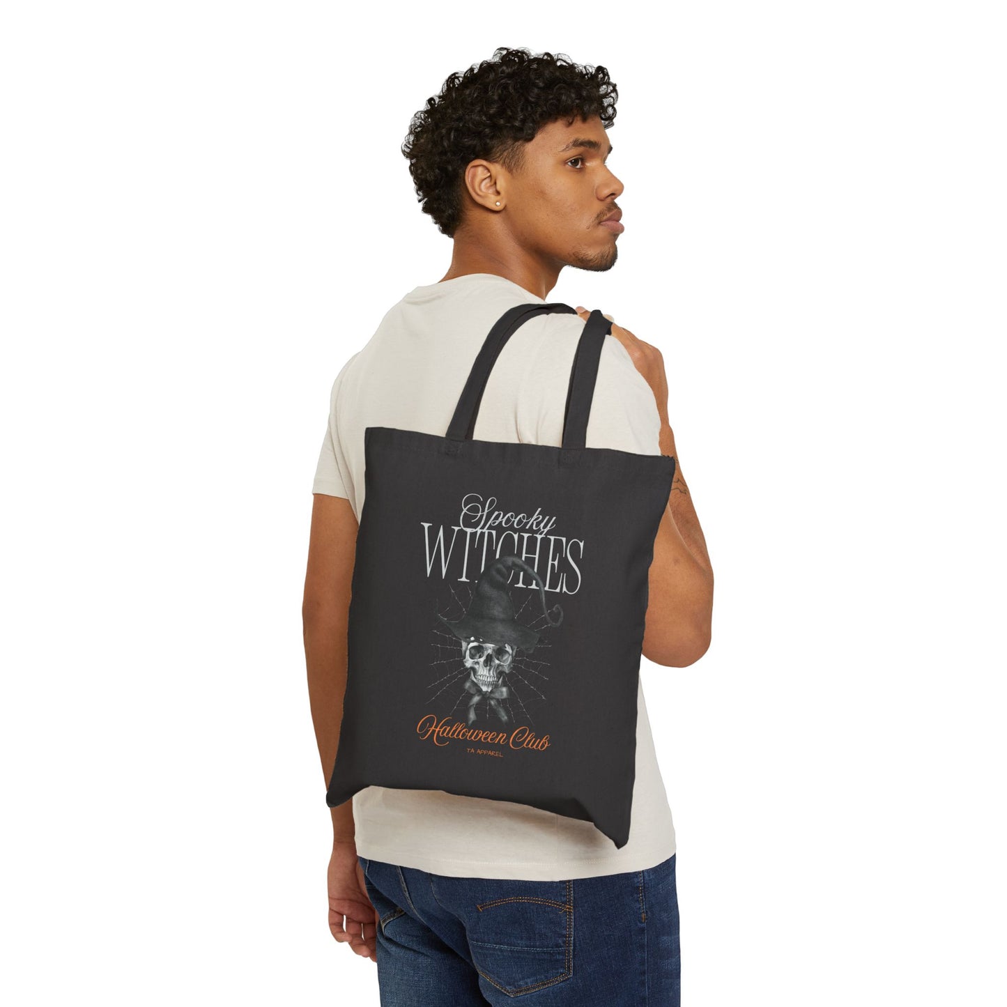 Cotton Canvas Spooky Witches Tote Bag | Halloween Tote, Gift for Witch Lovers, Black Canvas Bag, Eco-Friendly Reusable Bag, Halloween Party Accessory