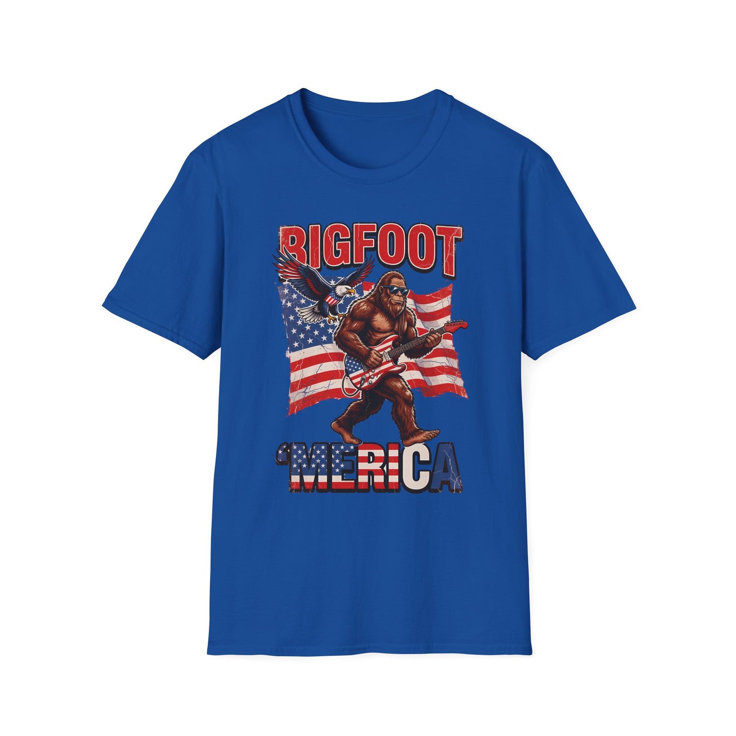 Bigfoot America T-Shirt — Patriotic Bigfoot Playing Guitar Graphic Tee