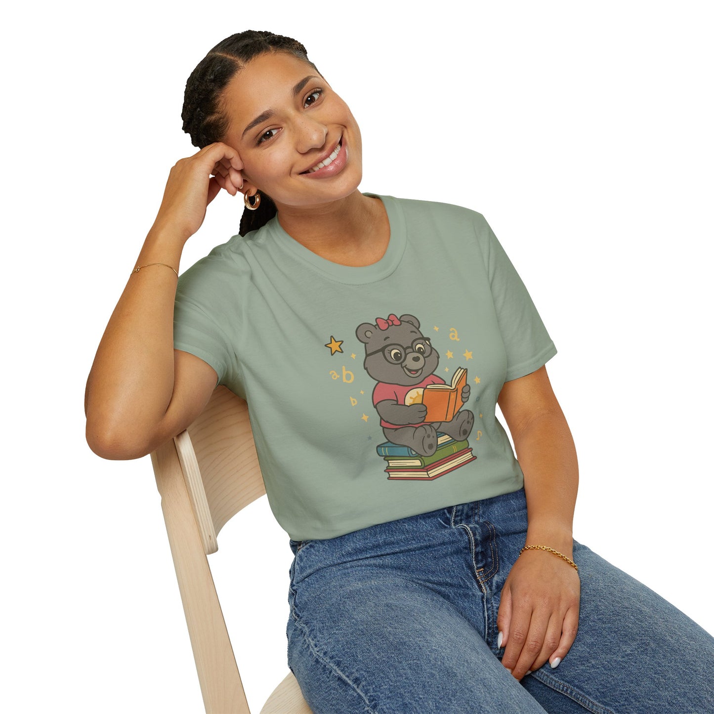 Carebear Jr Book Design Unisex Softstyle T-Shirt, Kids Graphic Tee, Children Reading Shirt, Cute Bear Illustration Top, Retro Style Apparel