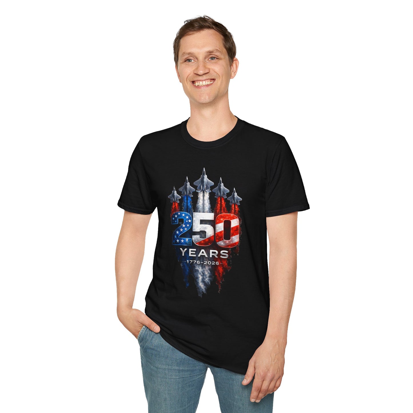 25th Anniversary USA T-Shirt — Patriotic Jet Formation USA Flag Design