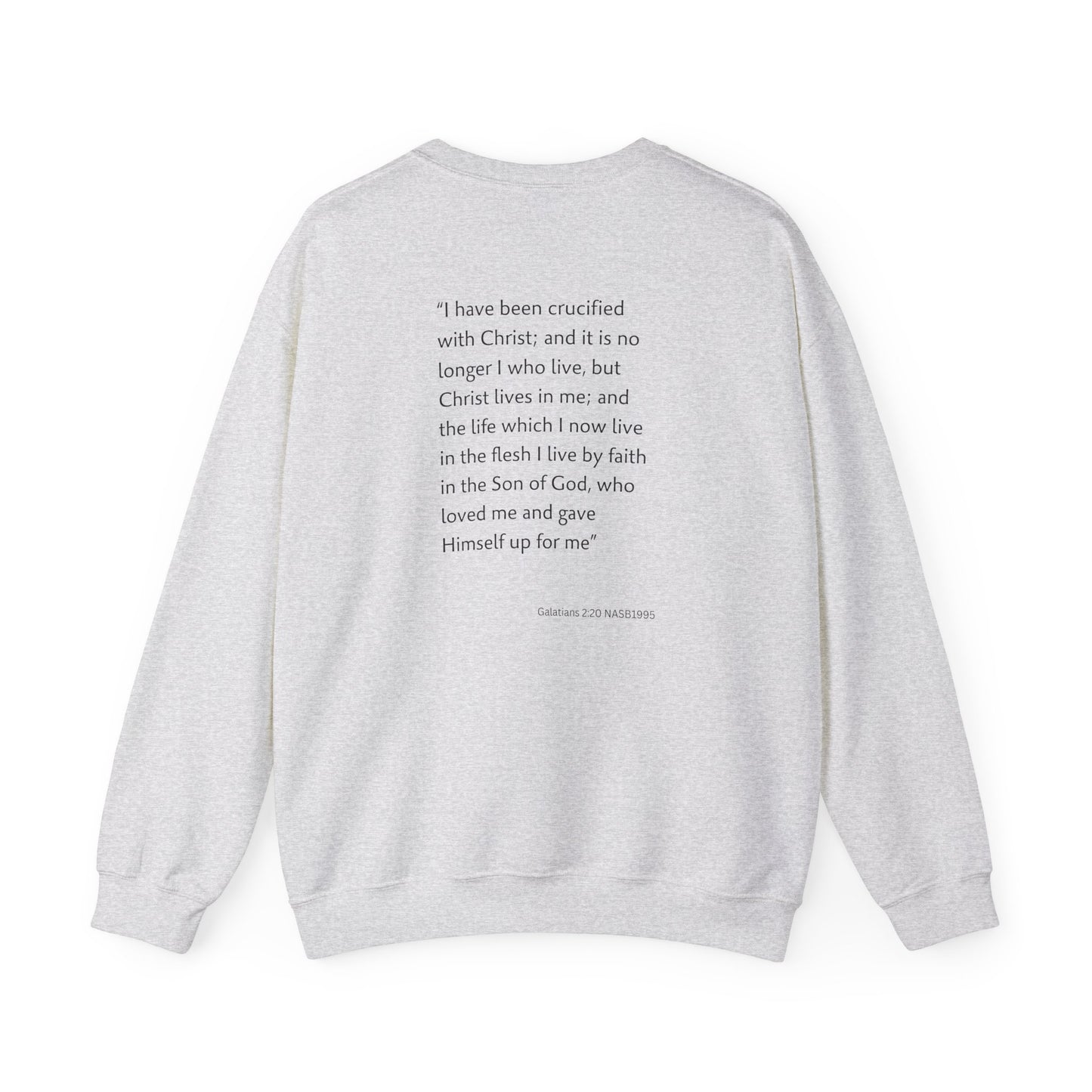 Faith Inspired Crewneck Sweatshirt Barbed Cross Design with Galatians 2:20