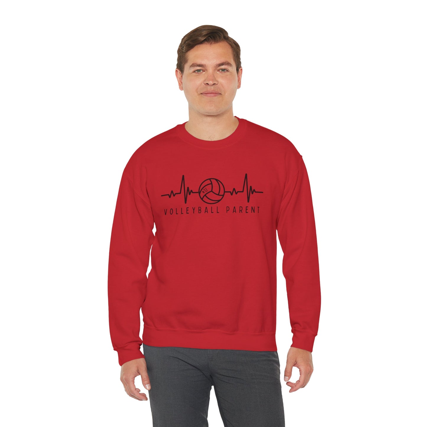 Volleyball Parent Heartbeat Sweatshirt Customizable, Cozy Gift for Sports Lovers, Perfect for Game Days, Unisex Crewneck, Soft and Stylish