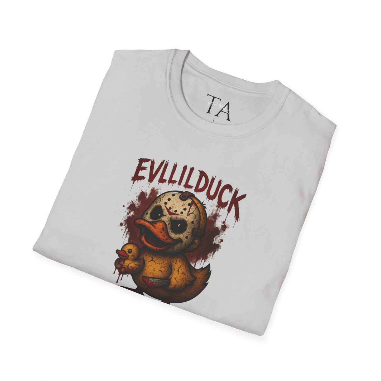 EVLLILDUCK Funny Graphic T-Shirt, Cute Duck Shirt, Unisex Softstyle Tee, Gift for Kids, Funny Quirky T-Shirt, Casual Wear, Halloween Apparel