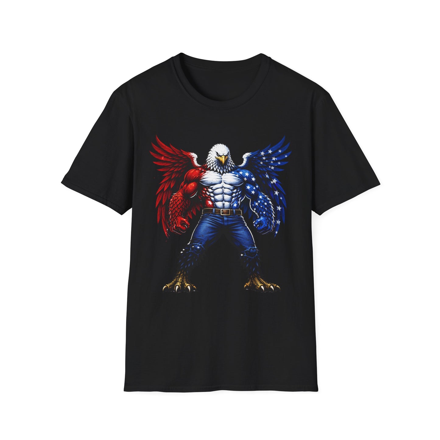 Birdmanzilla Patriotic Muscular Eagle T-Shirt | Red White Blue Winged Eagle Graphic