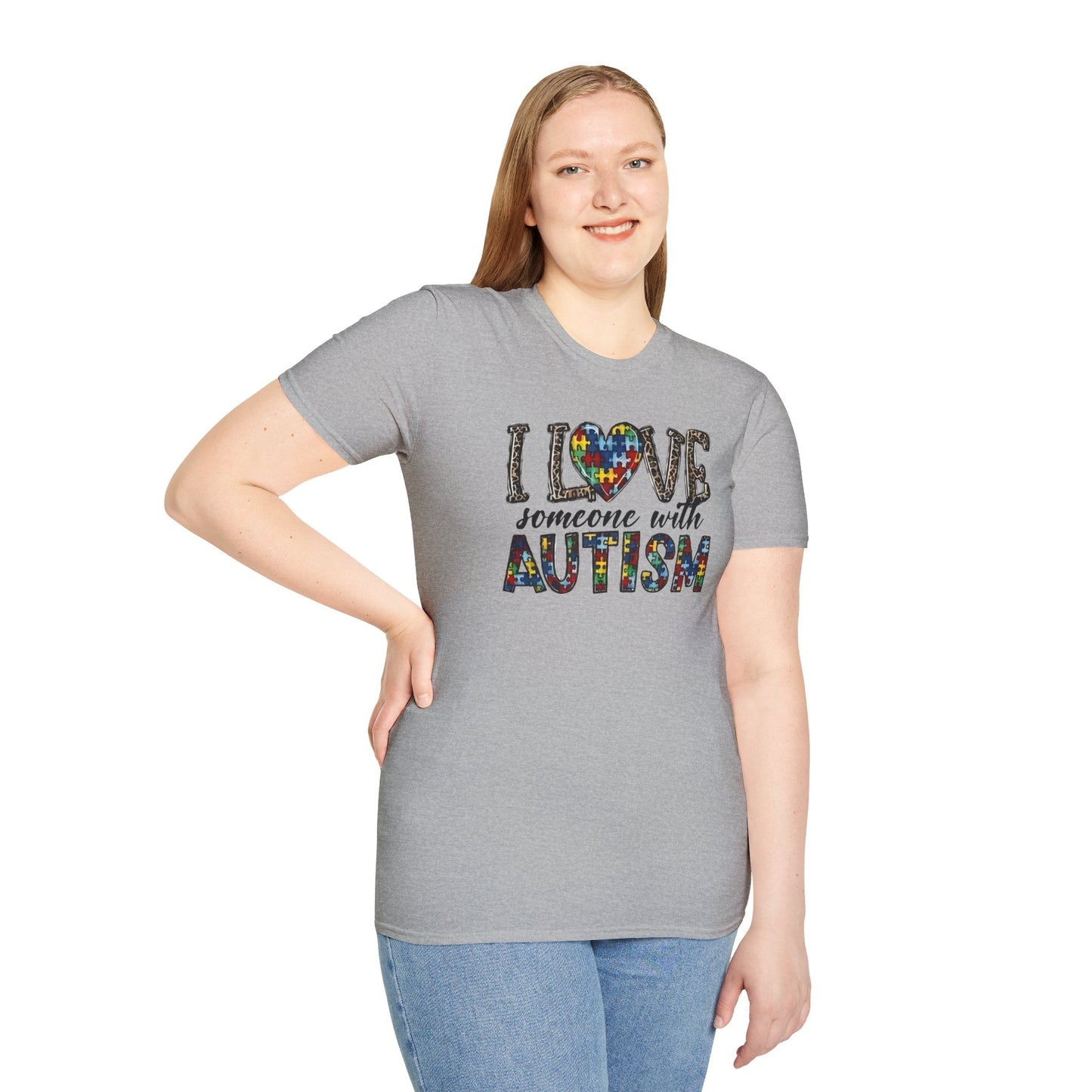 Autism Awareness Unisex T-Shirt - I Love Someone with Autism Design