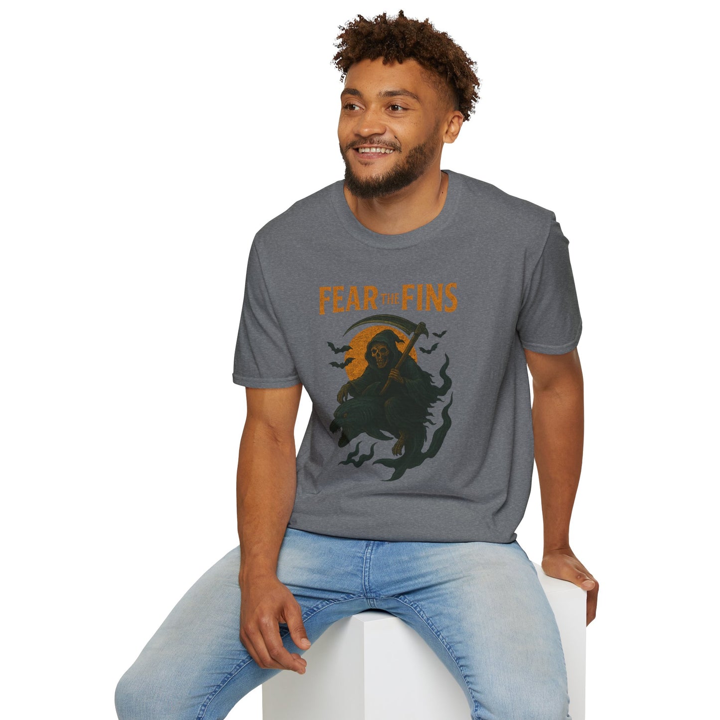 Miami Dolphins Halloween Unisex T-Shirt - Fear the Fins - Gifts for Ocean Lovers, Spooky Occasions, Casual Wear, Beach Parties, Horror Tee