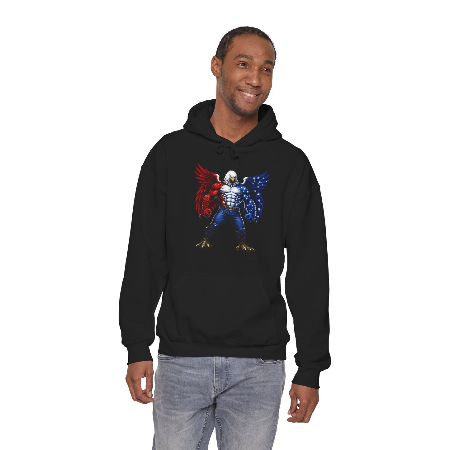 Birdmanzilla Patriotic Eagle Warrior Hoodie | American Flag Wings, Bald Eagle Graphic
