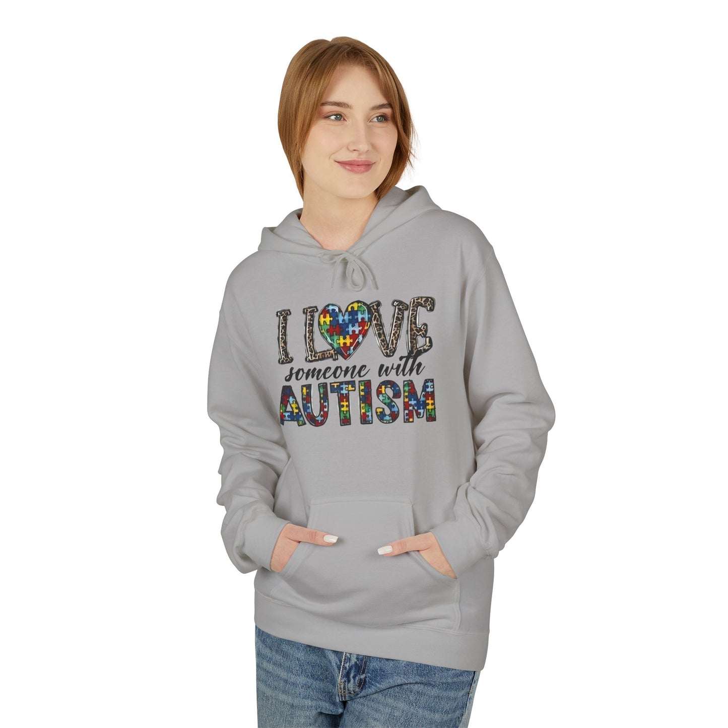 Autism Awareness Softstyle Hoodie - "I Love Someone With Autism" Puzzle Heart Design