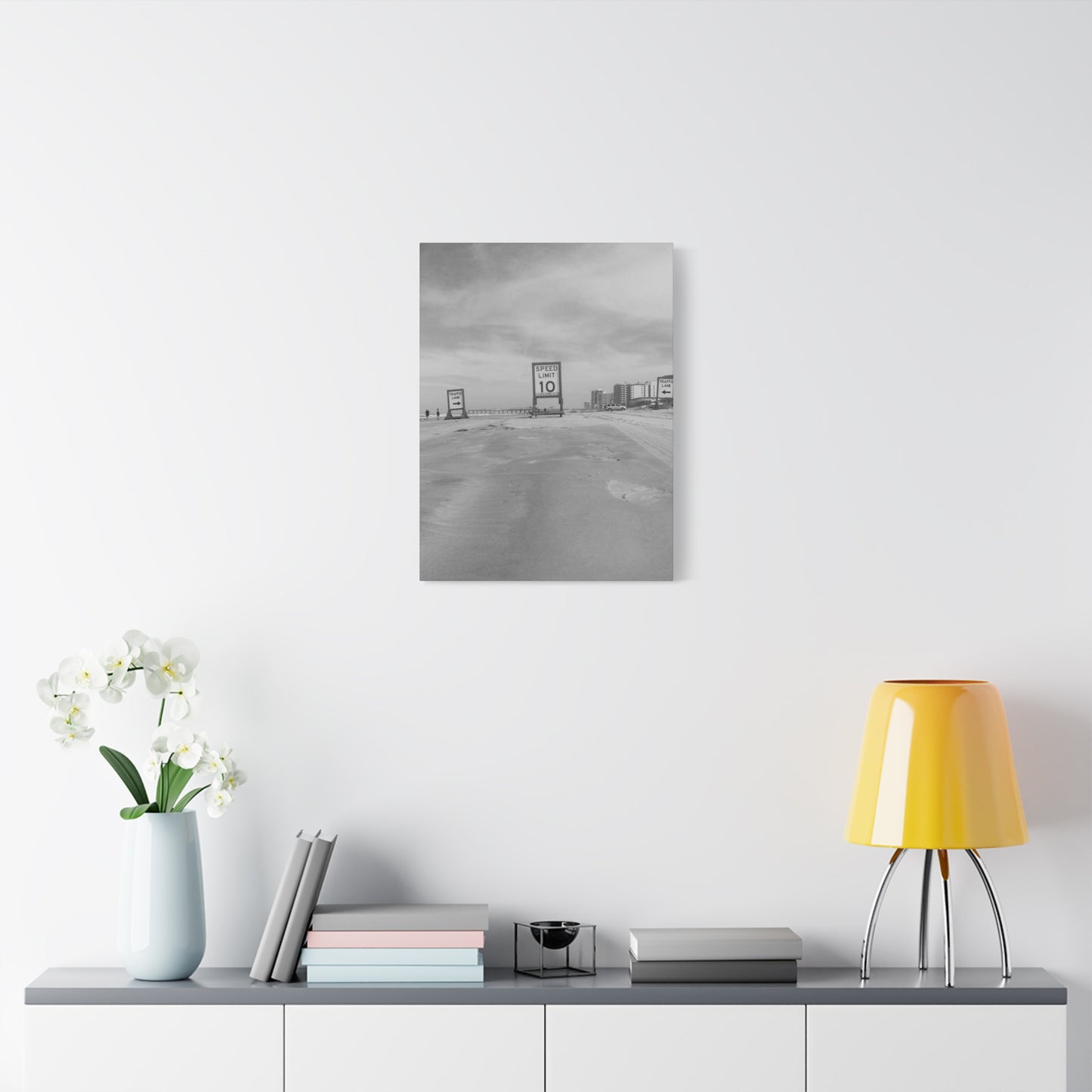 Serene Black and White Coastal Beach Sign - Canvas Art