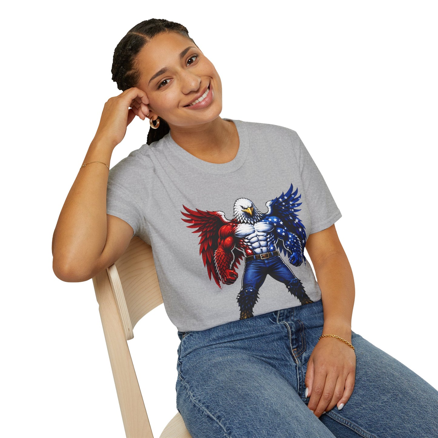 Birdmanzilla Patriotic Muscular Eagle T-Shirt | Red White Blue Winged Eagle Graphic