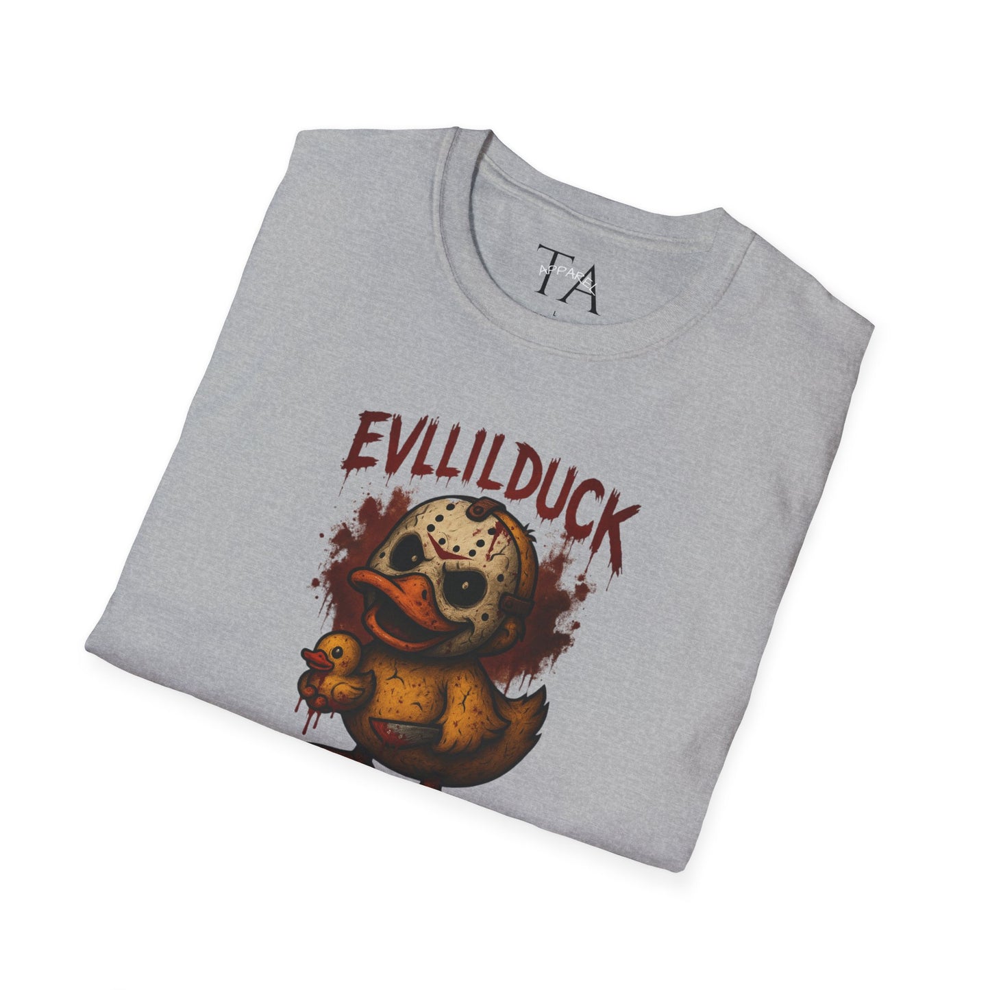 EVLLILDUCK Funny Graphic T-Shirt, Cute Duck Shirt, Unisex Softstyle Tee, Gift for Kids, Funny Quirky T-Shirt, Casual Wear, Halloween Apparel