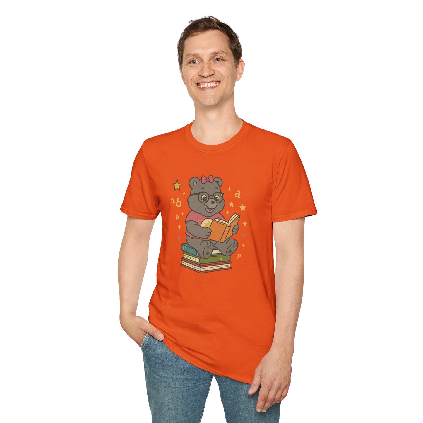 Carebear Jr Book Design Unisex Softstyle T-Shirt, Kids Graphic Tee, Children Reading Shirt, Cute Bear Illustration Top, Retro Style Apparel