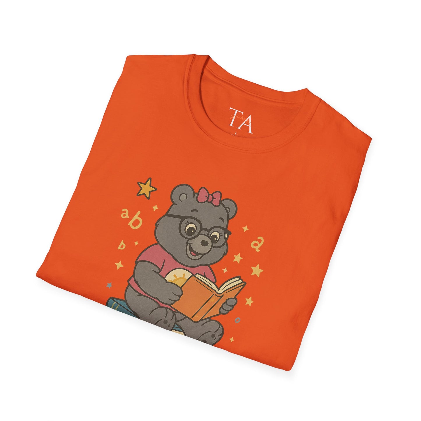 Carebear Jr Book Design Unisex Softstyle T-Shirt, Kids Graphic Tee, Children Reading Shirt, Cute Bear Illustration Top, Retro Style Apparel