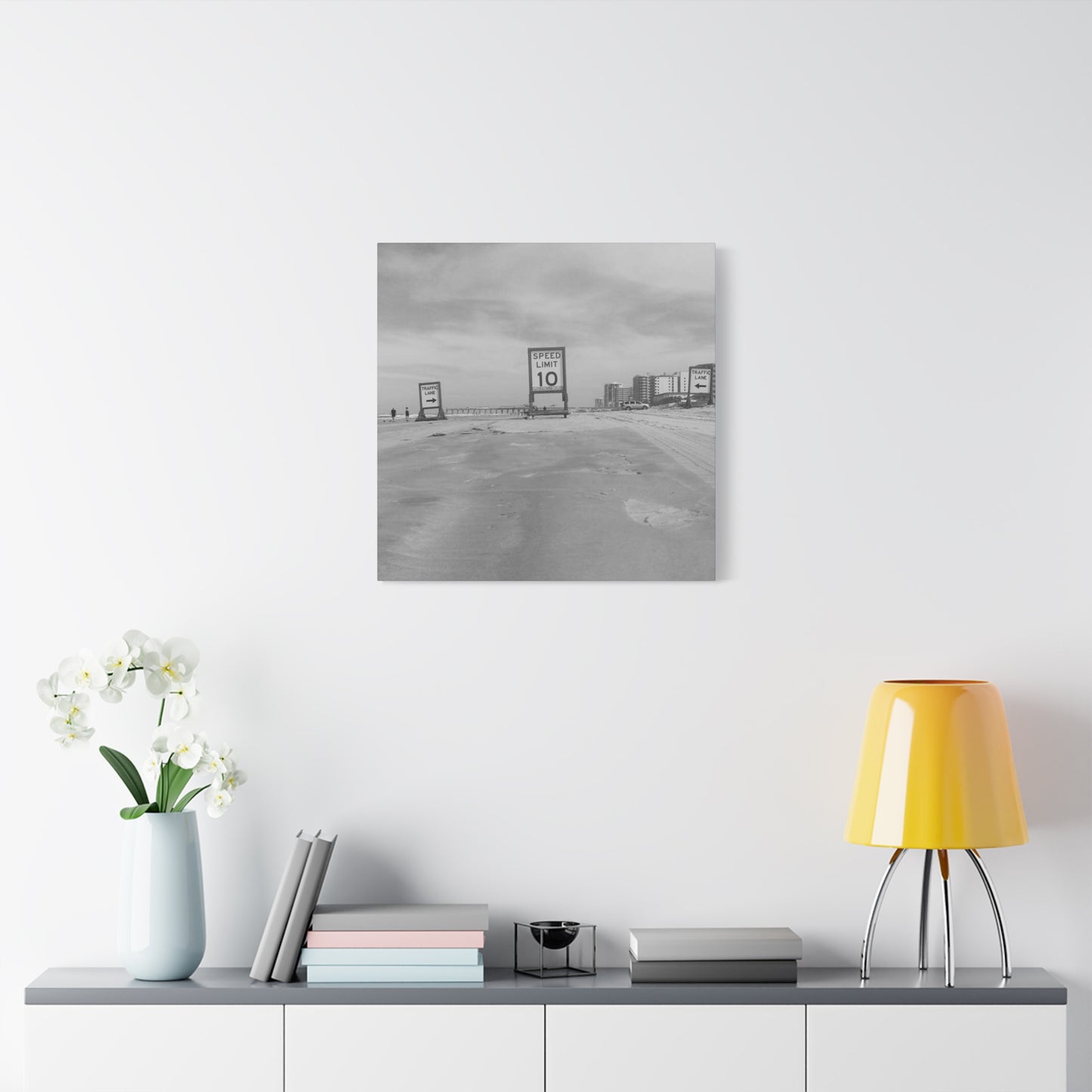 Serene Black and White Coastal Beach Sign - Canvas Art