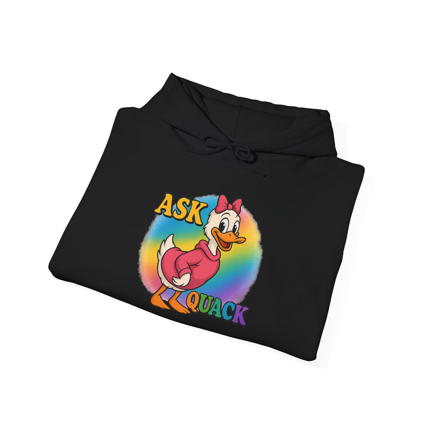 Askquack Female Duck Unisex Hoodie, Quirky Duck Design Sweatshirt, Novelty Animal Jumper, Humorous Duck Apparel, Unique Hooded Top