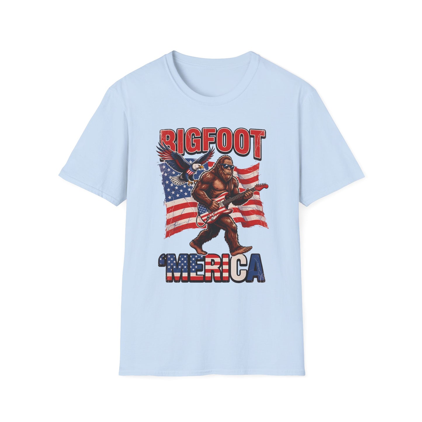 Bigfoot America T-Shirt — Patriotic Bigfoot Playing Guitar Graphic Tee