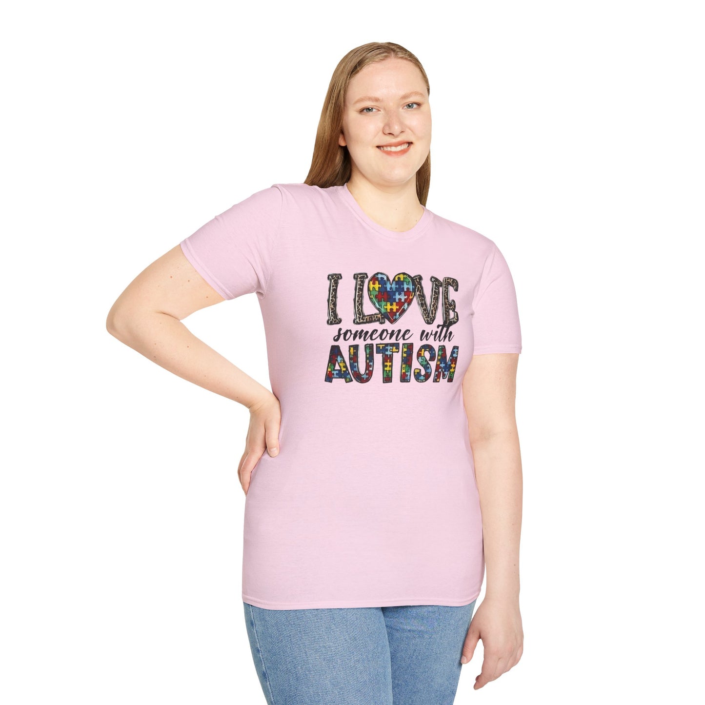 Autism Awareness Unisex T-Shirt - I Love Someone with Autism Design
