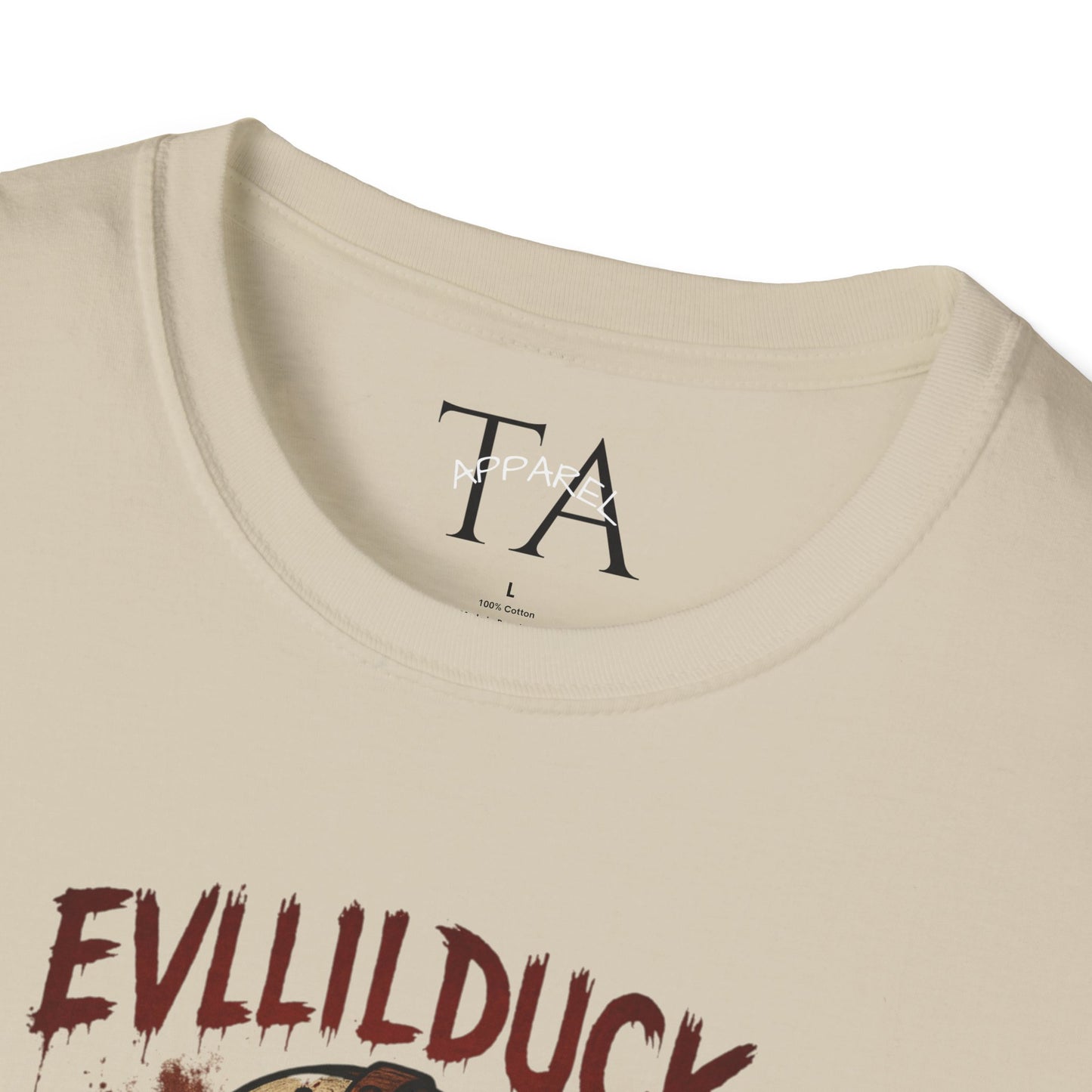EVLLILDUCK Funny Graphic T-Shirt, Cute Duck Shirt, Unisex Softstyle Tee, Gift for Kids, Funny Quirky T-Shirt, Casual Wear, Halloween Apparel