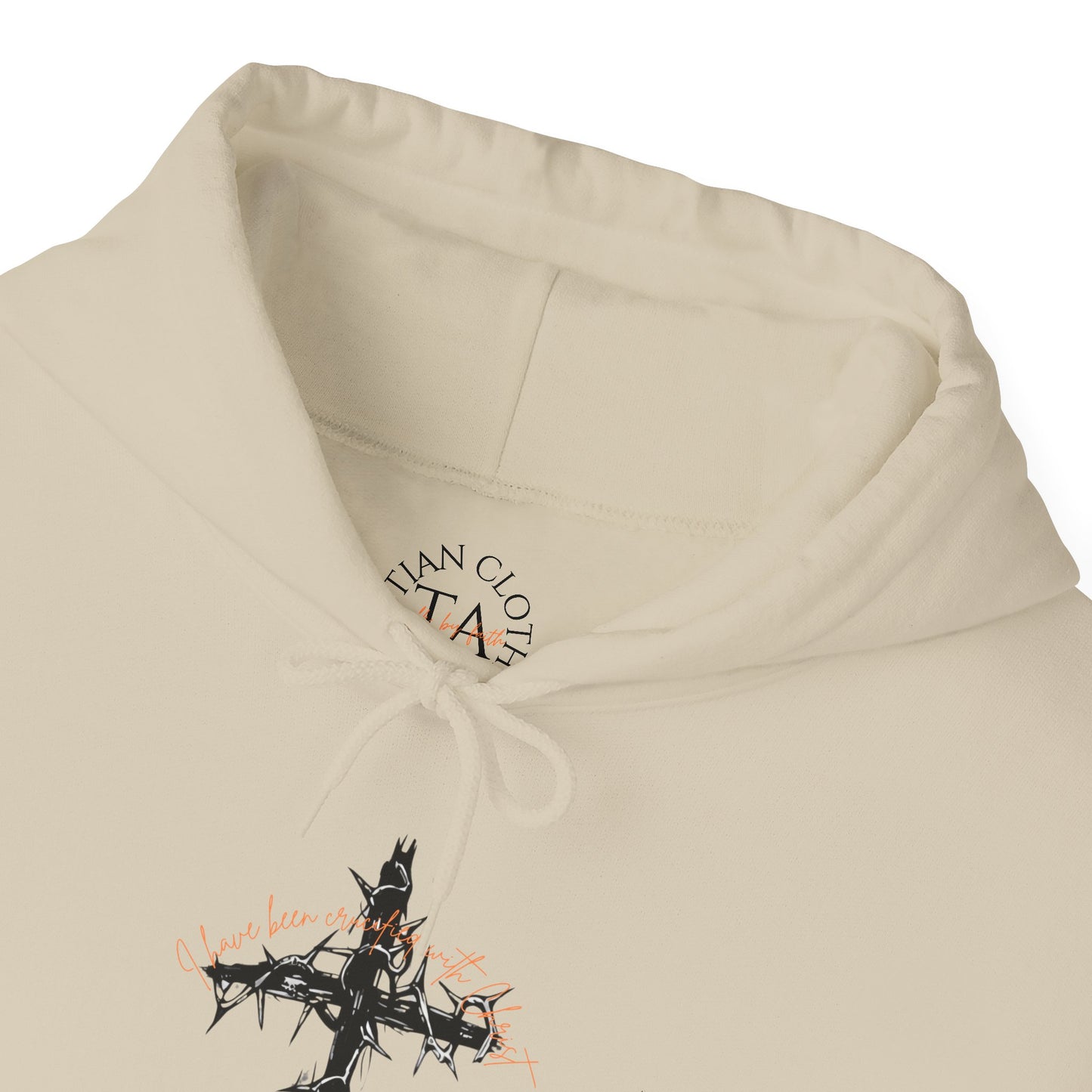 Faith Inspired Christian Cross with Thorns on Front and Galatians 2:20 on back Hooded Sweatshirt