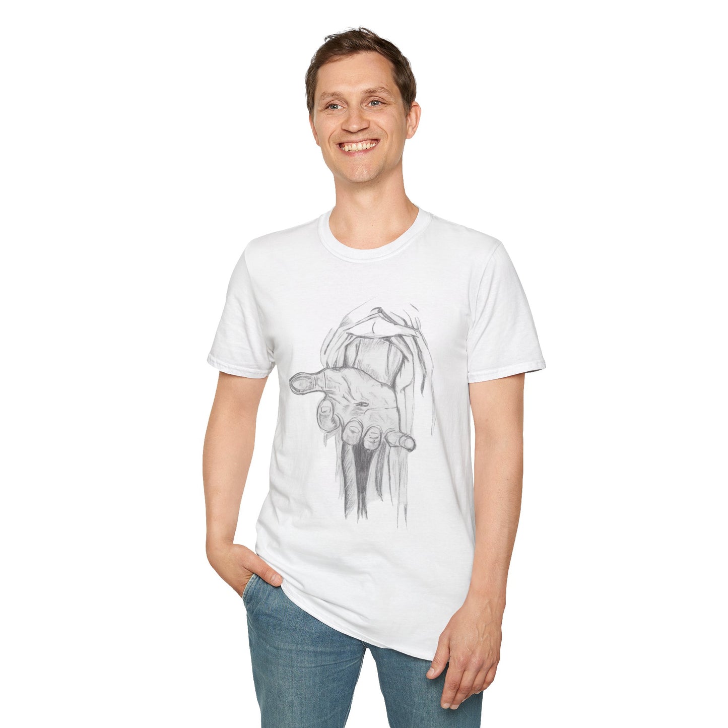 Faith-Inspired "Hand of Jesus" Sketch T-Shirt