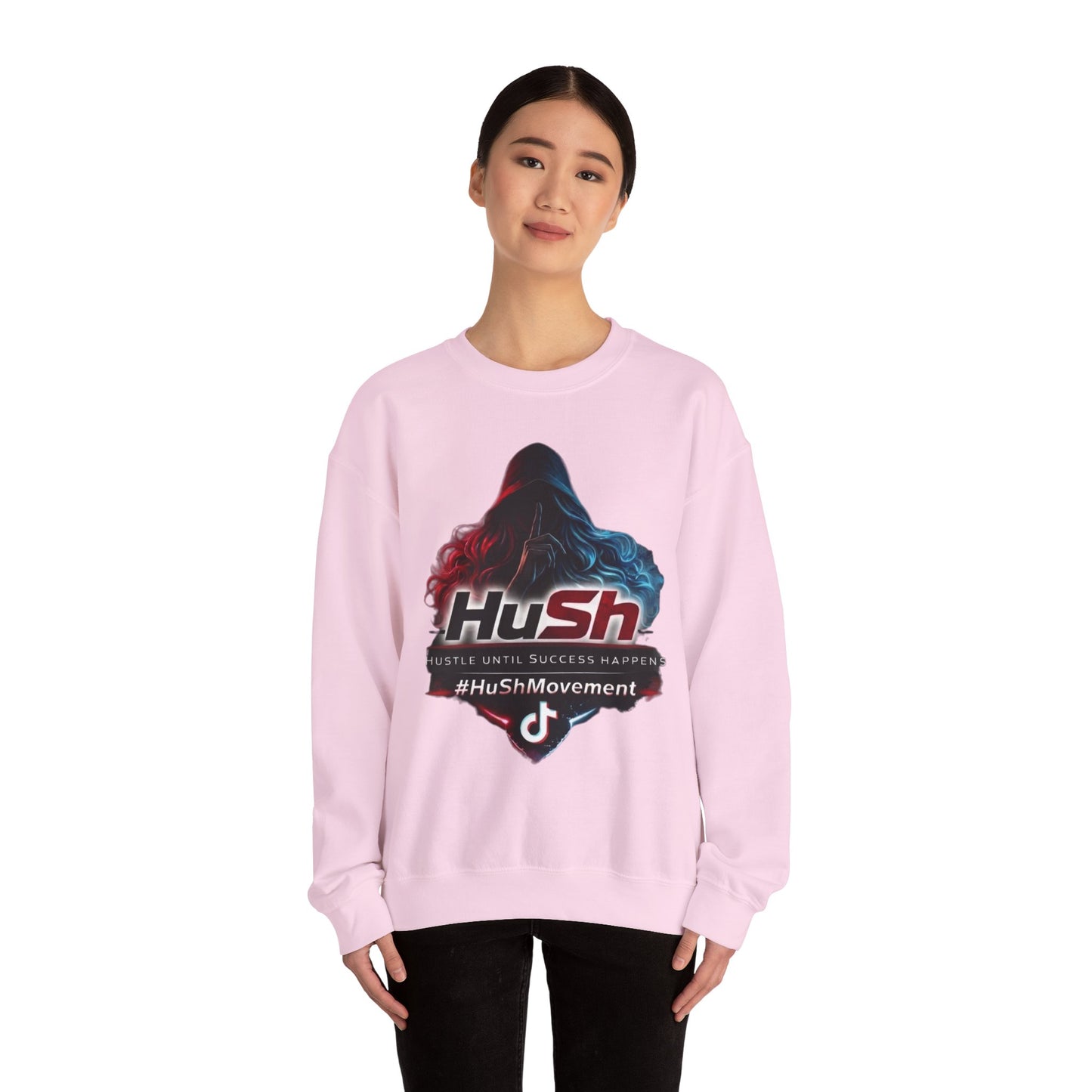#HuSh Movement feminine Logo Crewneck Sweatshirt | TikTok Inspired Hooded Silhouette