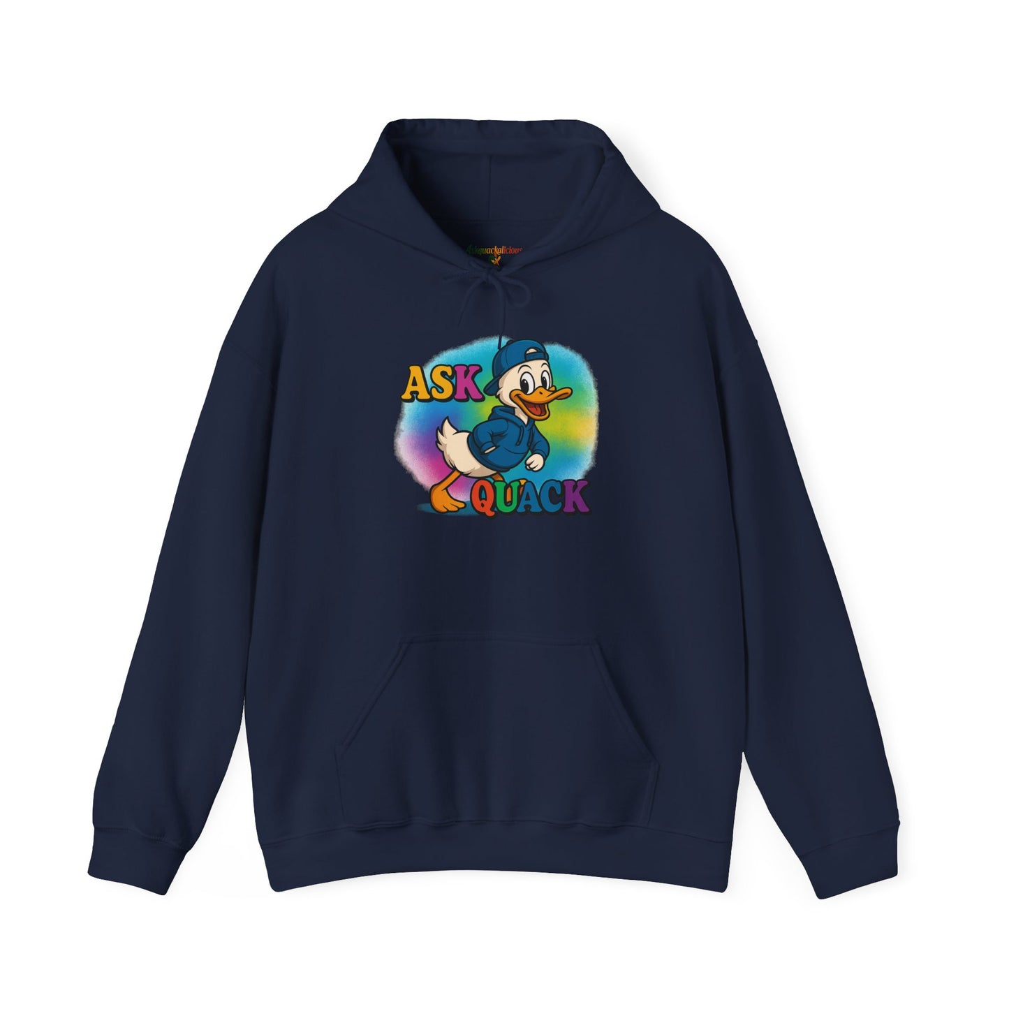 Askquack Male Duck Unisex Hoodie, Quirky Duck Design Sweatshirt, Novelty Animal Jumper, Humorous Duck Apparel, Unique Hooded Top