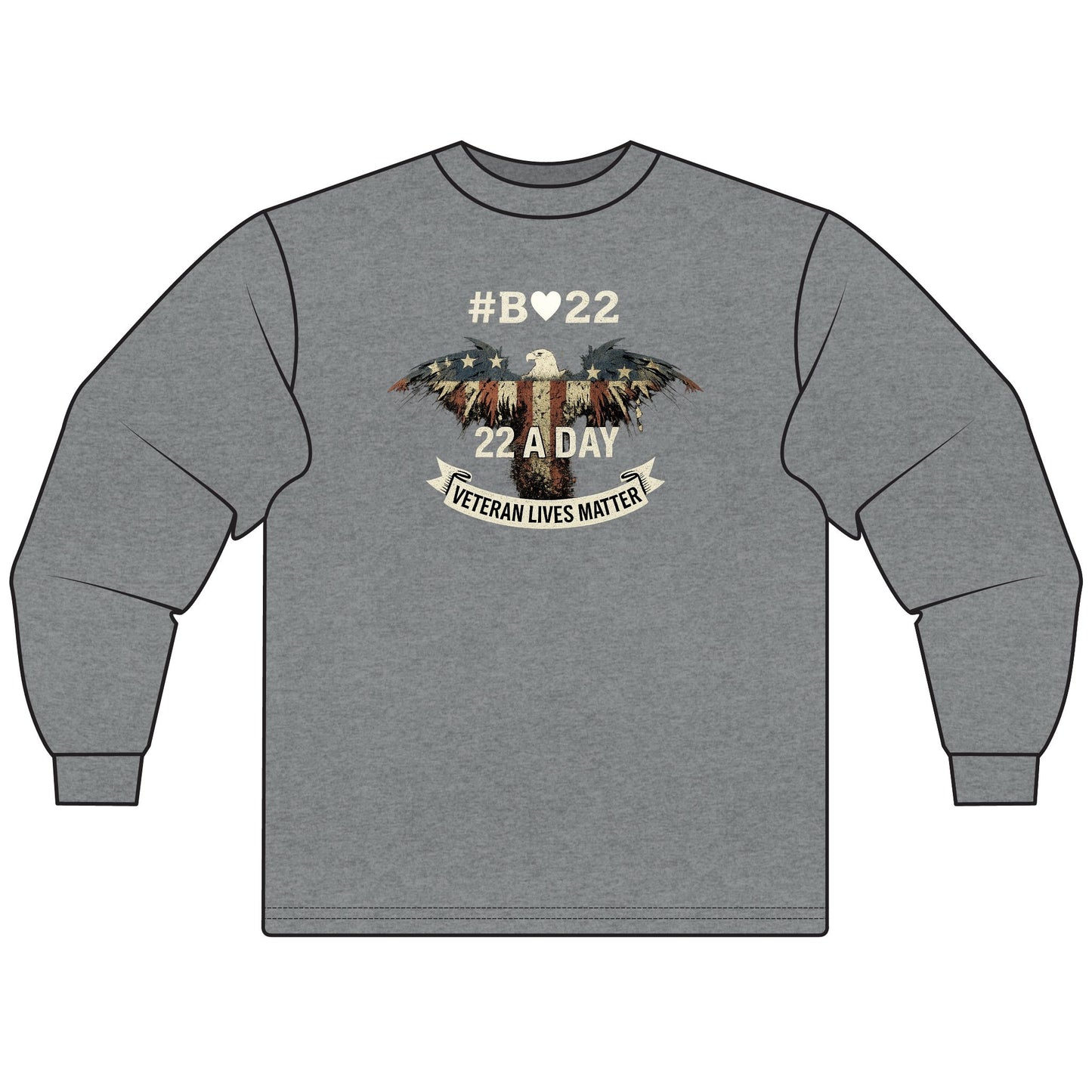 #B🤍22 Veteran Lives Matter Long Sleeve T-Shirt, Unisex Tee, Patriotic Shirt, Gift for Veterans, Awareness Apparel, Comfortable Casual Wear