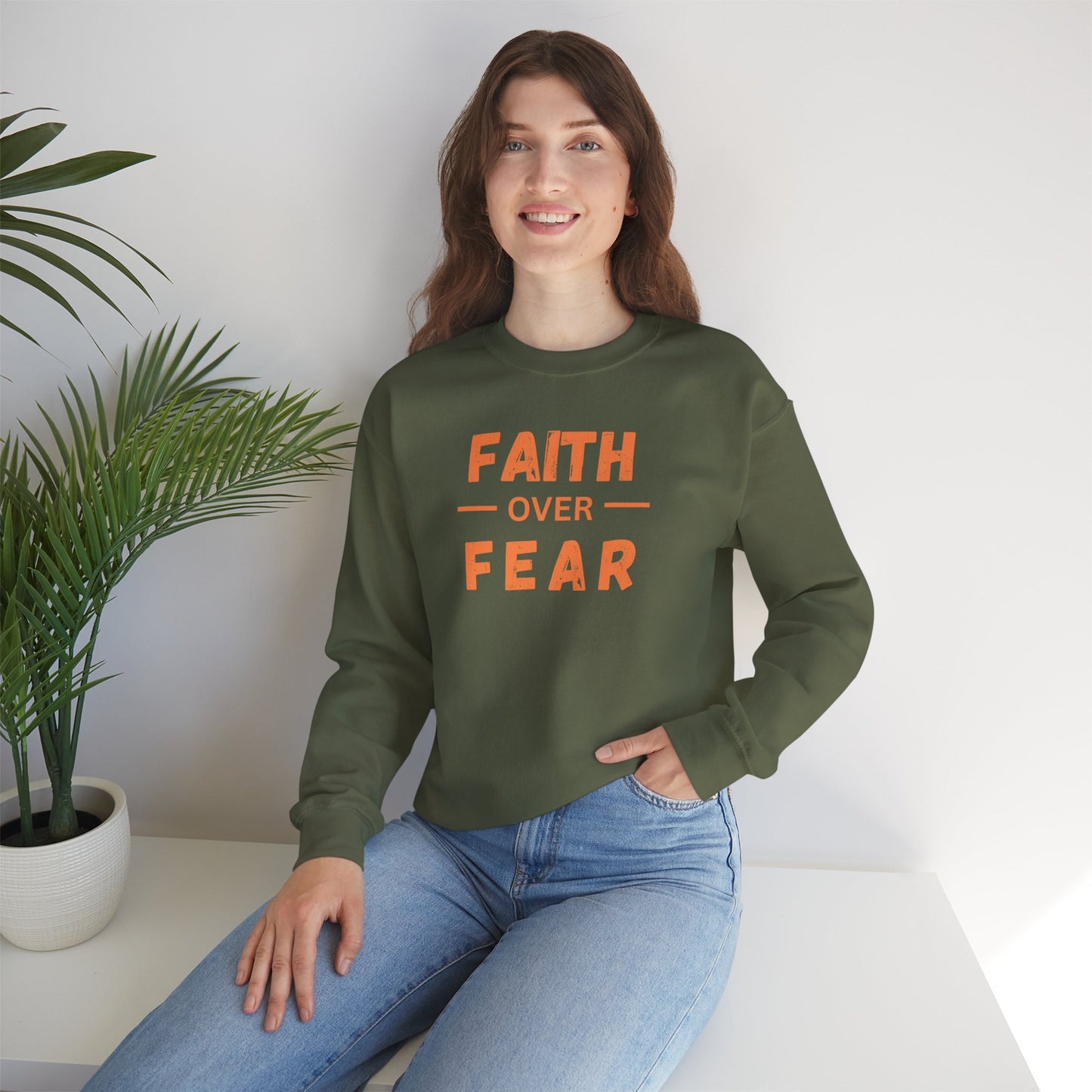 Faith Inspired Faith over Fear Crewneck Sweatshirt -Customizable
