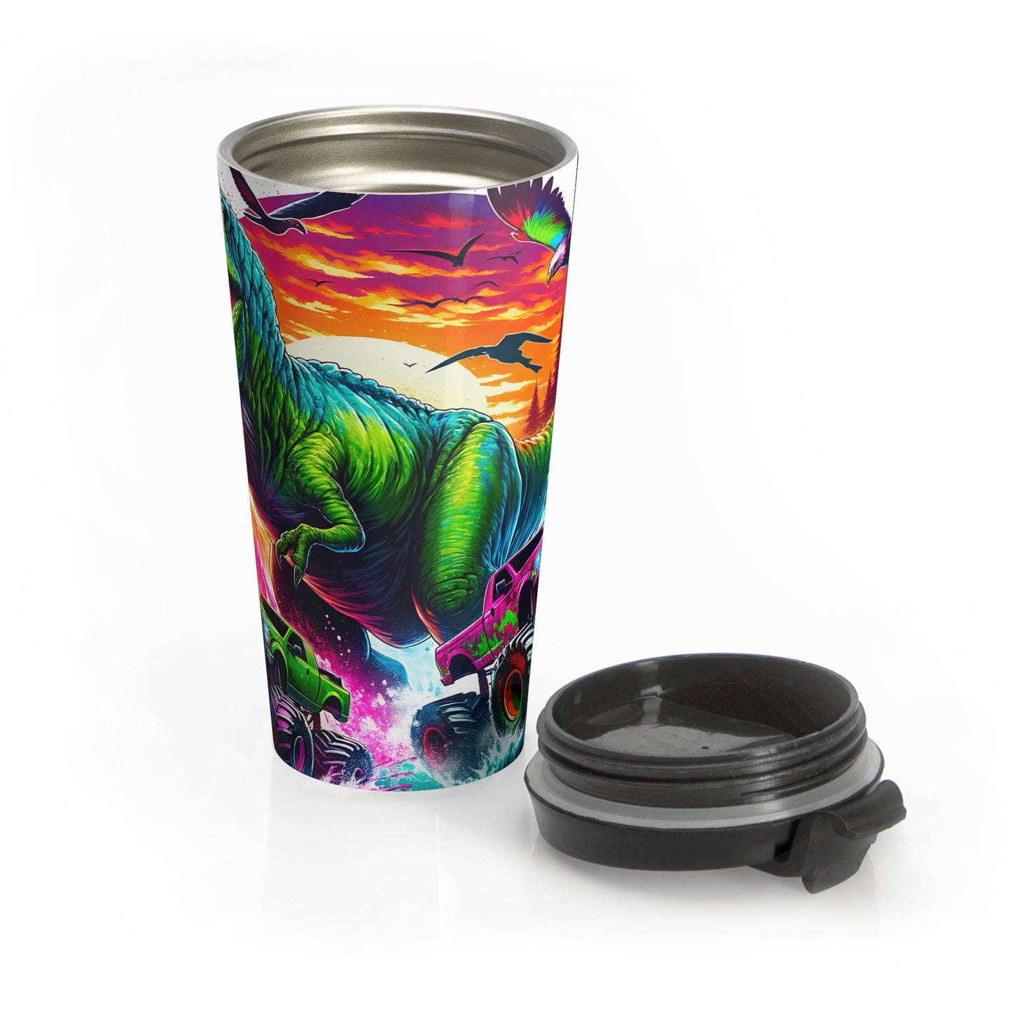 Kids Tumbler - Colorful Dinosaur Travel Mug - Fun Mug, Gift for Kids, Party Favor, Travel Accessory, Adventure Theme Mug