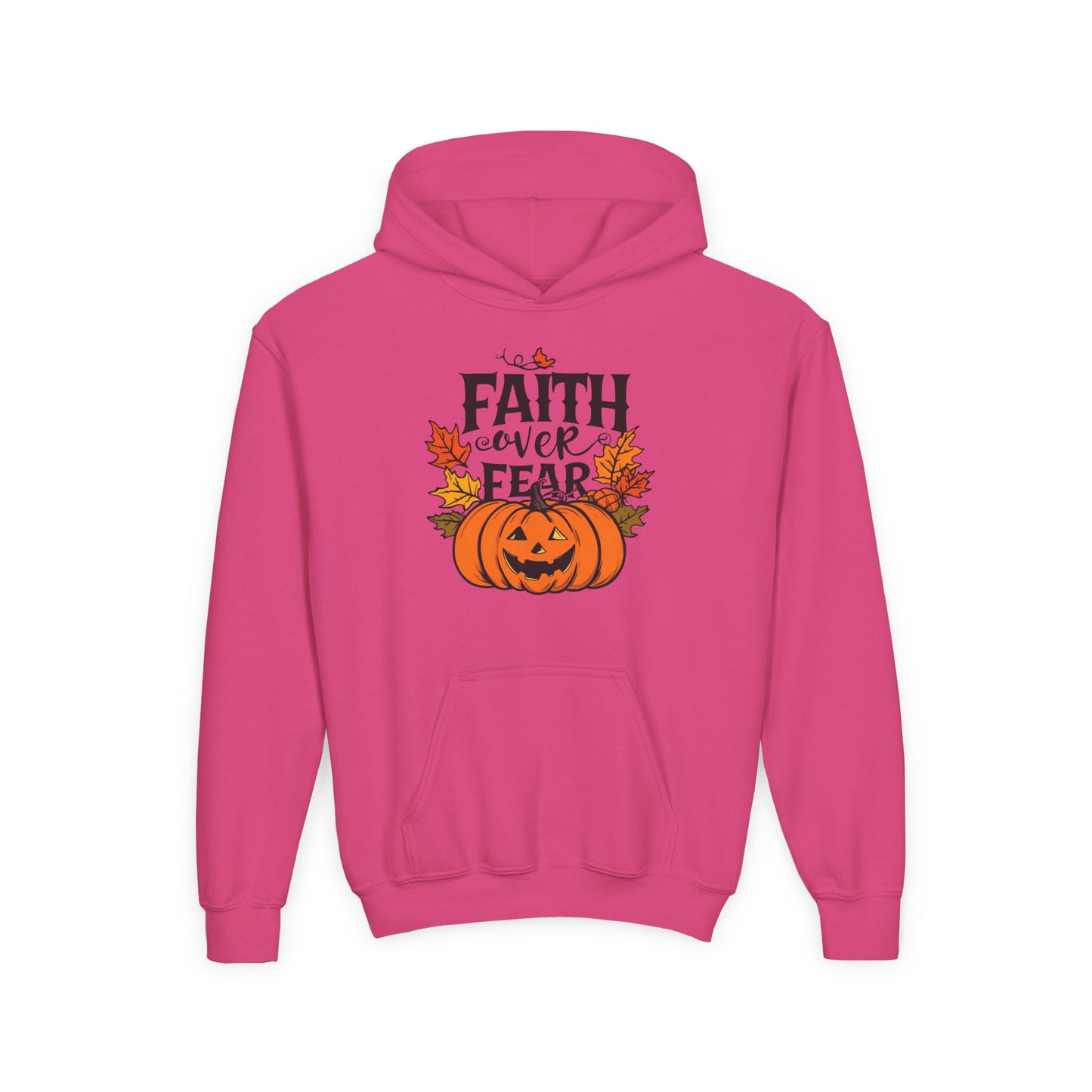 Halloween Faith Over Fear Kids Hoodie - Fall Sweatshirt, Halloween Apparel, Cozy Gift, Pumpkin Design, Inspirational Clothing