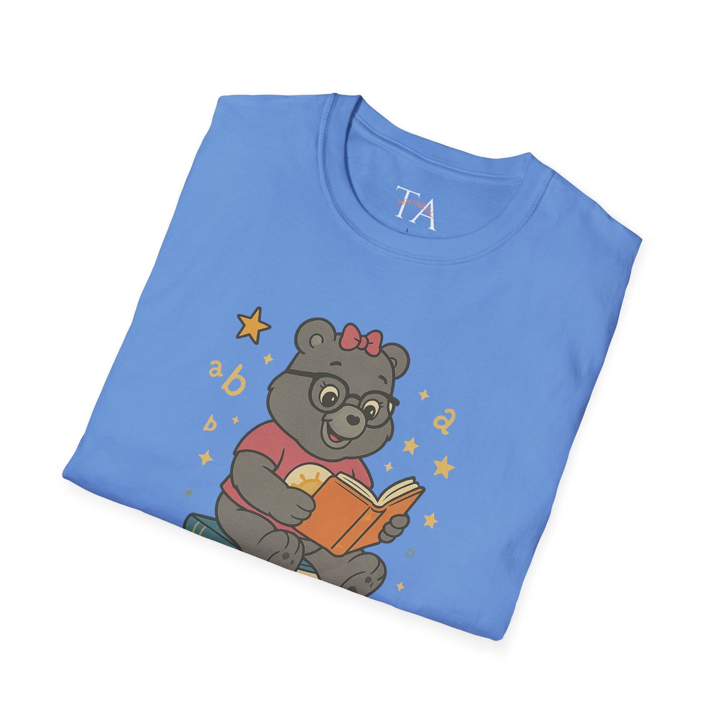 Carebear Jr Book Design Unisex Softstyle T-Shirt, Kids Graphic Tee, Children Reading Shirt, Cute Bear Illustration Top, Retro Style Apparel
