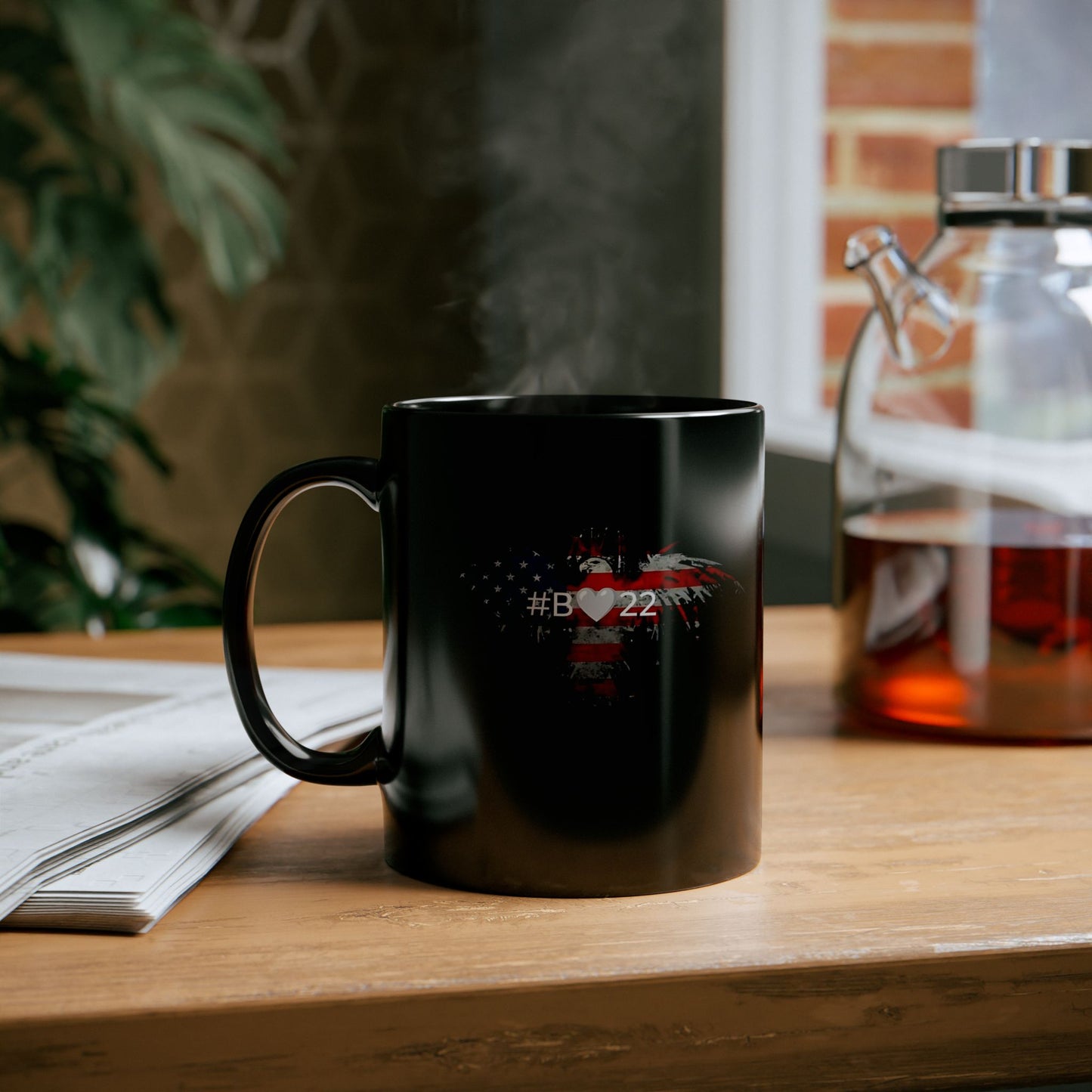#B🤍22 Patriotic Black Mug, Unique Coffee Cup, USA Love Gift, Independence Day Decor, Memorial Day Mug, Custom Drinkware