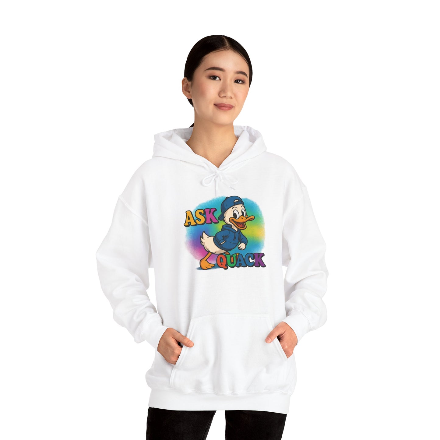 Askquack Male Duck Unisex Hoodie, Quirky Duck Design Sweatshirt, Novelty Animal Jumper, Humorous Duck Apparel, Unique Hooded Top