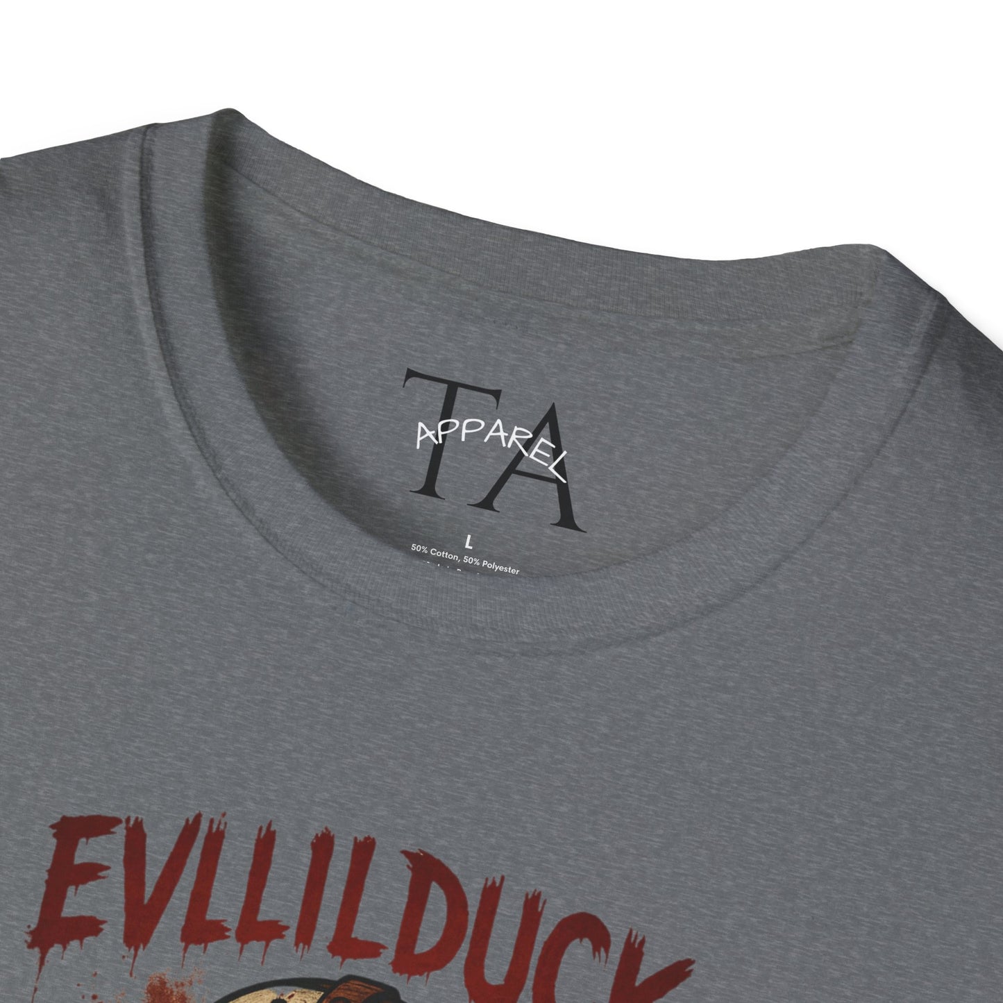 EVLLILDUCK Funny Graphic T-Shirt, Cute Duck Shirt, Unisex Softstyle Tee, Gift for Kids, Funny Quirky T-Shirt, Casual Wear, Halloween Apparel