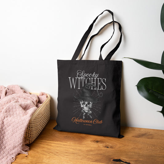 Cotton Canvas Spooky Witches Tote Bag | Halloween Tote, Gift for Witch Lovers, Black Canvas Bag, Eco-Friendly Reusable Bag, Halloween Party Accessory