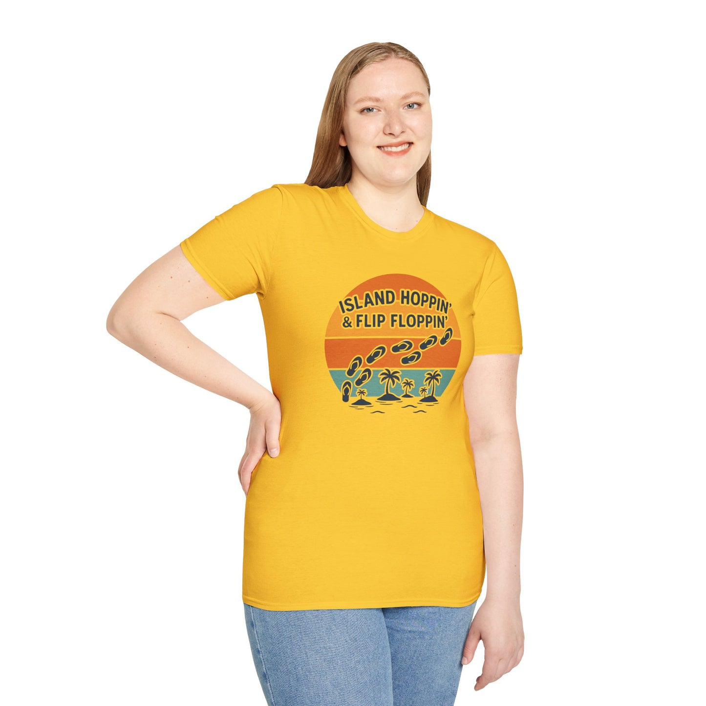 Island Hoppin' Flip Floppin' Unisex Softstyle T-Shirt, Beach T-Shirt, Vacation Apparel, Summer Wear, Casual T-Shirt, Graphic Tee