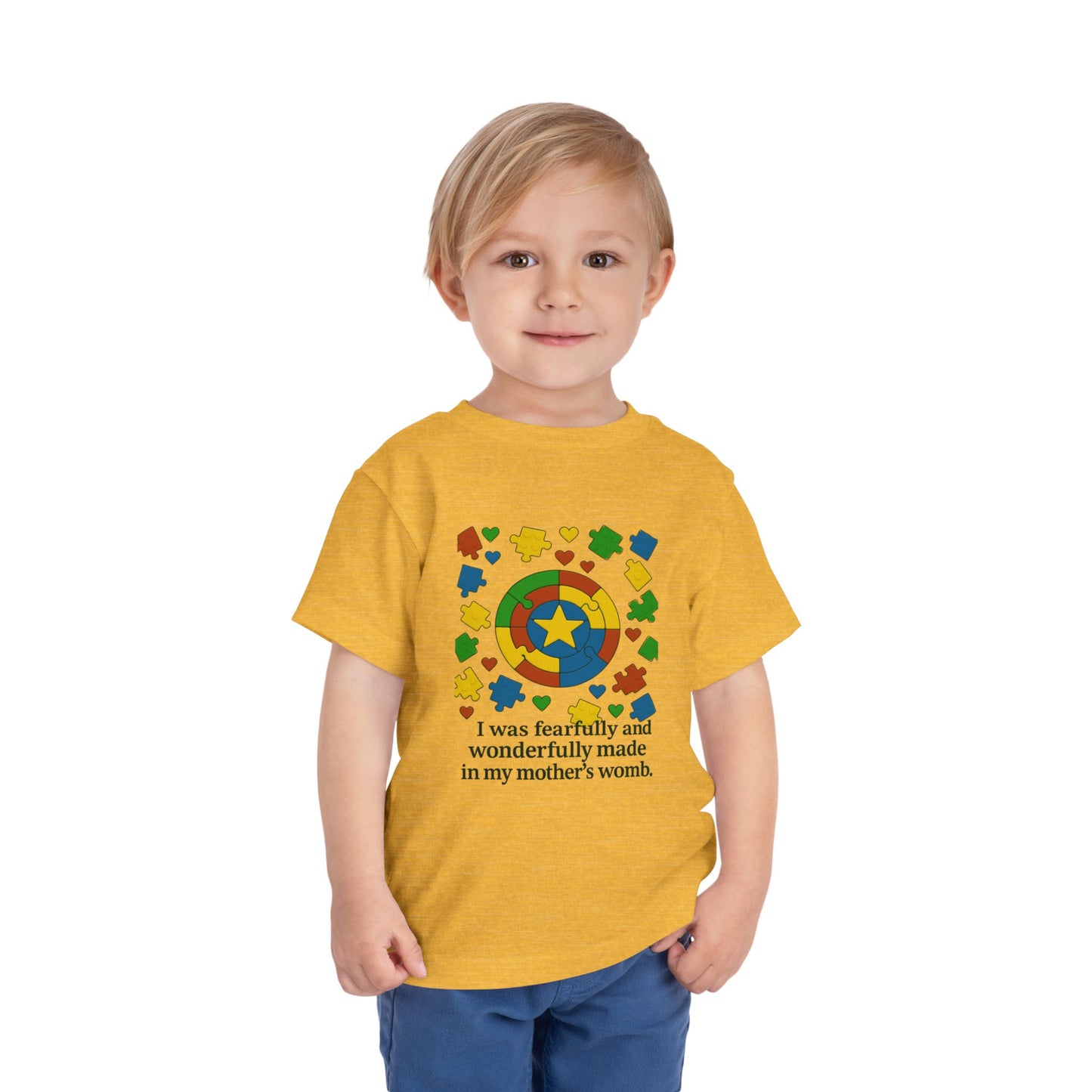 Autism Inspirational Tee - 'Fearfully and Wonderfully Made' - Toddler T-Shirt -  Cute Gift for Kids, Baby Shower, Religious Celebrations