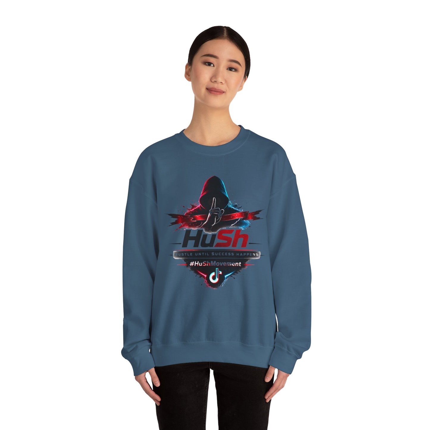 #HuSh Unisex Heavy Blend™ Crewneck Sweatshirt  | Hustle Until Success Happens, #HuShMovement TikTok Logo